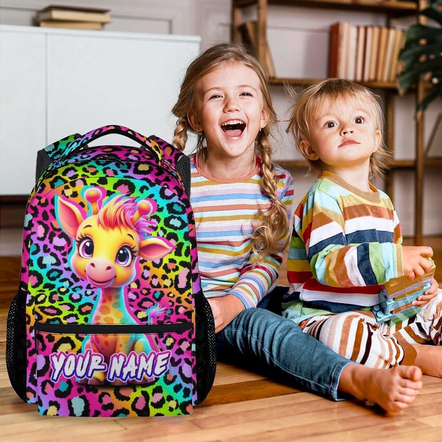 Custom Giraffe Backpack for Girls - 17 Inch Cute Kids Backpack with Adjustable Straps for Kindergarten - Large Capacity School Bag for Elementary