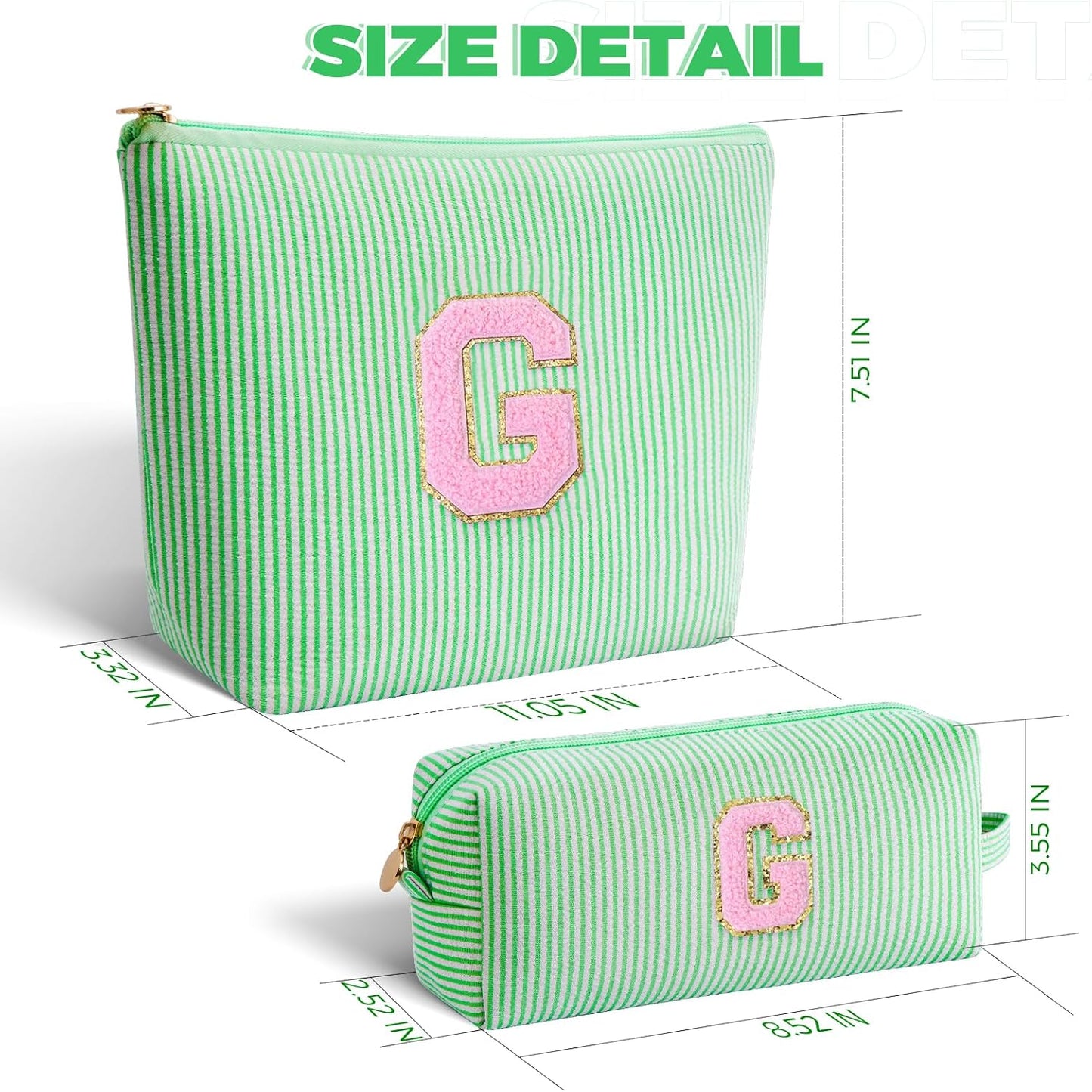 Personalized Makeup Bag for Women Girls - Fashion Cosmetic Bag Trendy Travel Toiletry Bag with Initials Letter - Teen Gifts - Green,G