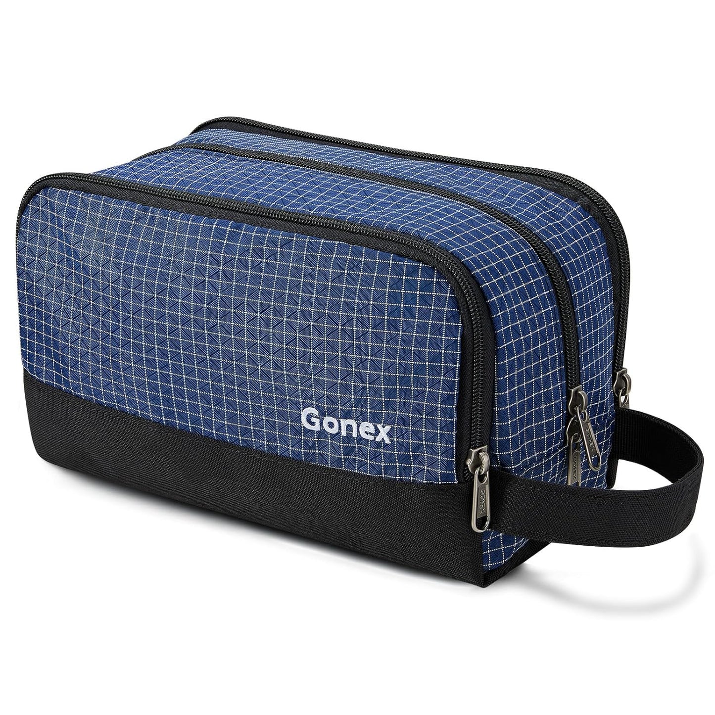 Gonex Travel Toiletry Bag Nylon, Shaving Bag Toiletry Organizer Check Patten (Navy Blue)