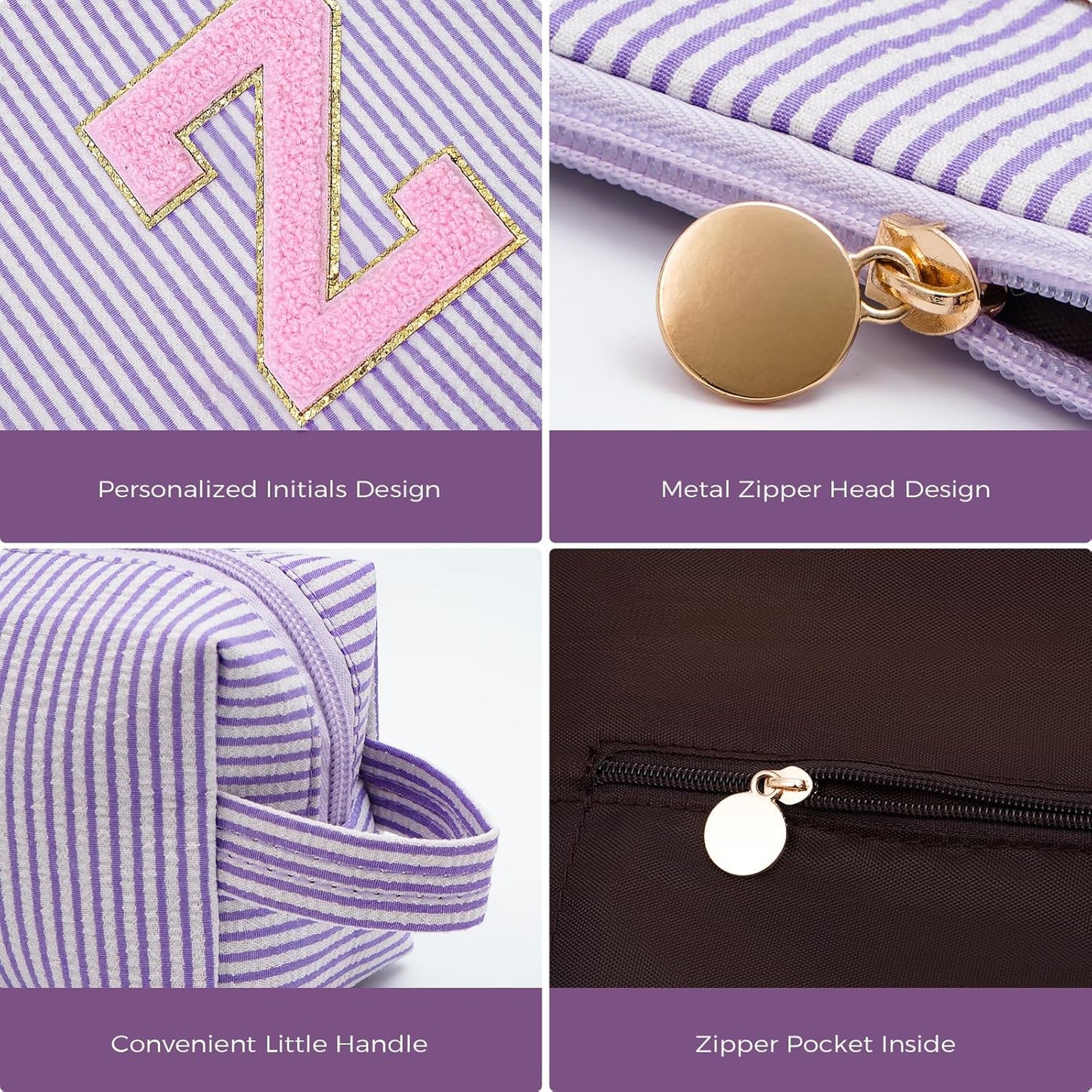 Personalized Makeup Bag for Women Girls - Fashion Cosmetic Bag Trendy Travel Toiletry Bag with Initials Letter - Teen Gifts - Lavender,Z