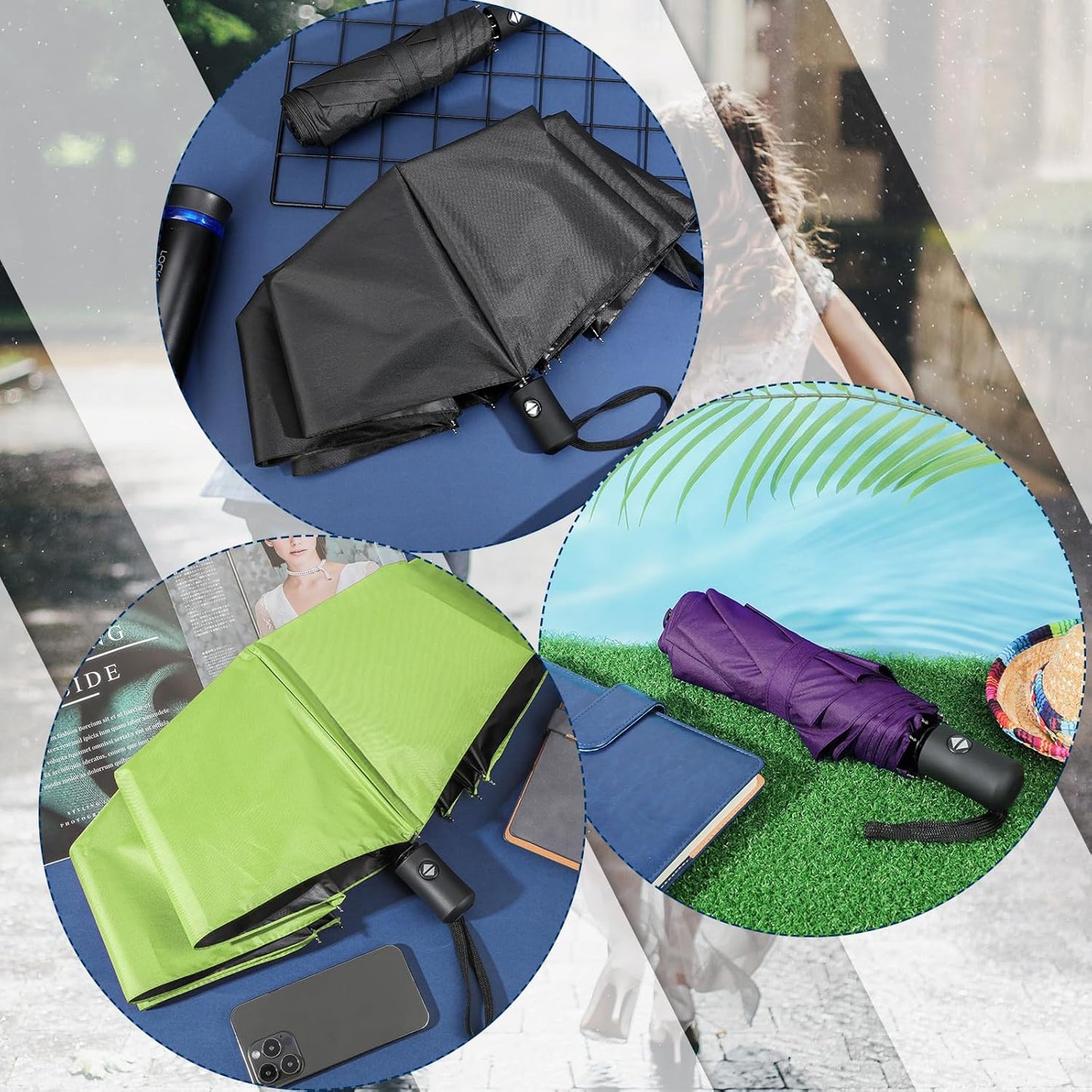 Kajaia 9 Pack Compact Umbrellas Bulk Folding Automatic Windproof Waterproof Umbrellas for Backpack Purse Car Women Men