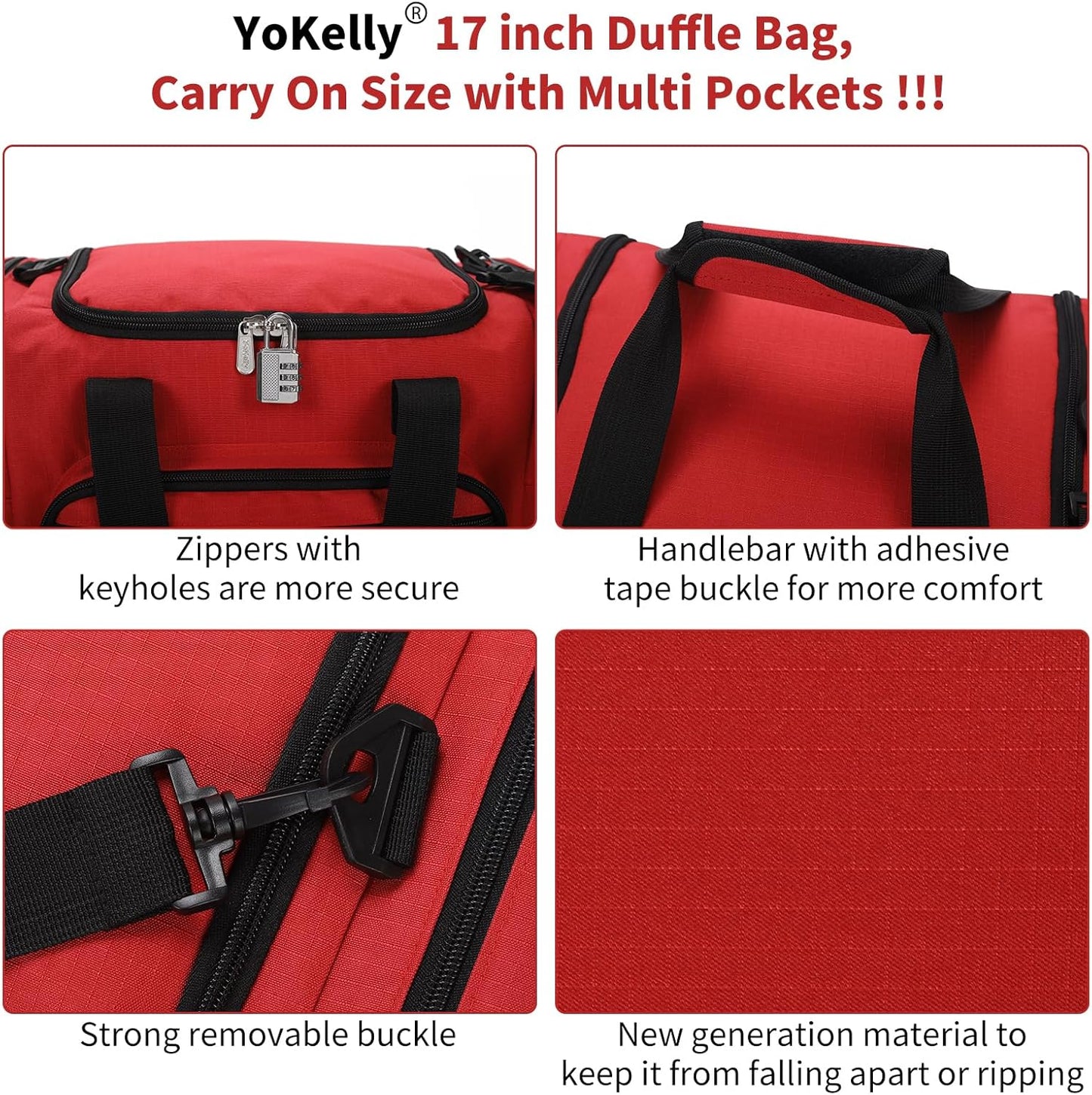 Small Duffel Bag 17 inch Carry On Weekender Bag for Travel Gym Sport (17x10x9 in) - Red