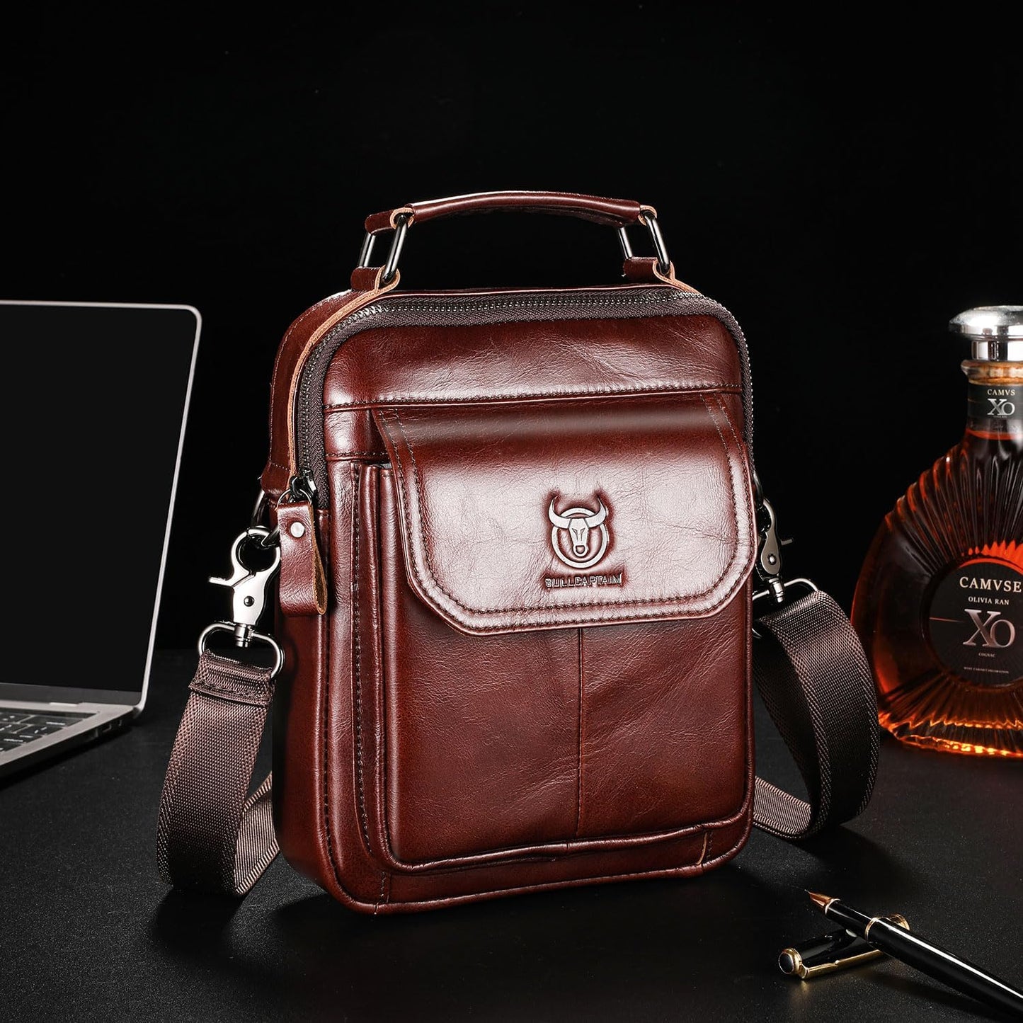 Leather Shoulder Bag for Men Casual Crossbody Bag Travel Vintage Messenger Bag Multi-function Handbag Satchel