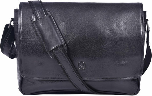 16" Crossbody Bag Leather Laptop Messenger Bag For Men with trolley sleeve for school office (Hickory)