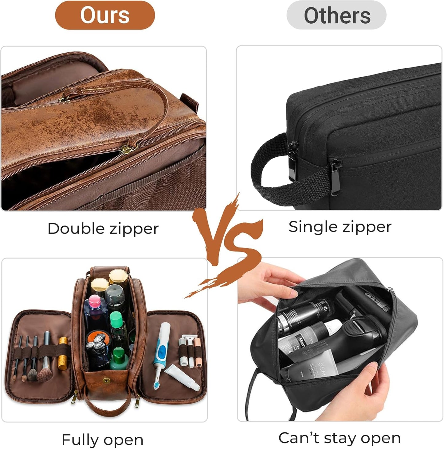 Elviros Travel Toiletry Bag for Men, Shaving Dopp Kit Water-resistant Bathroom Small Toiletries Organizer PU Leather Cosmetic Bags