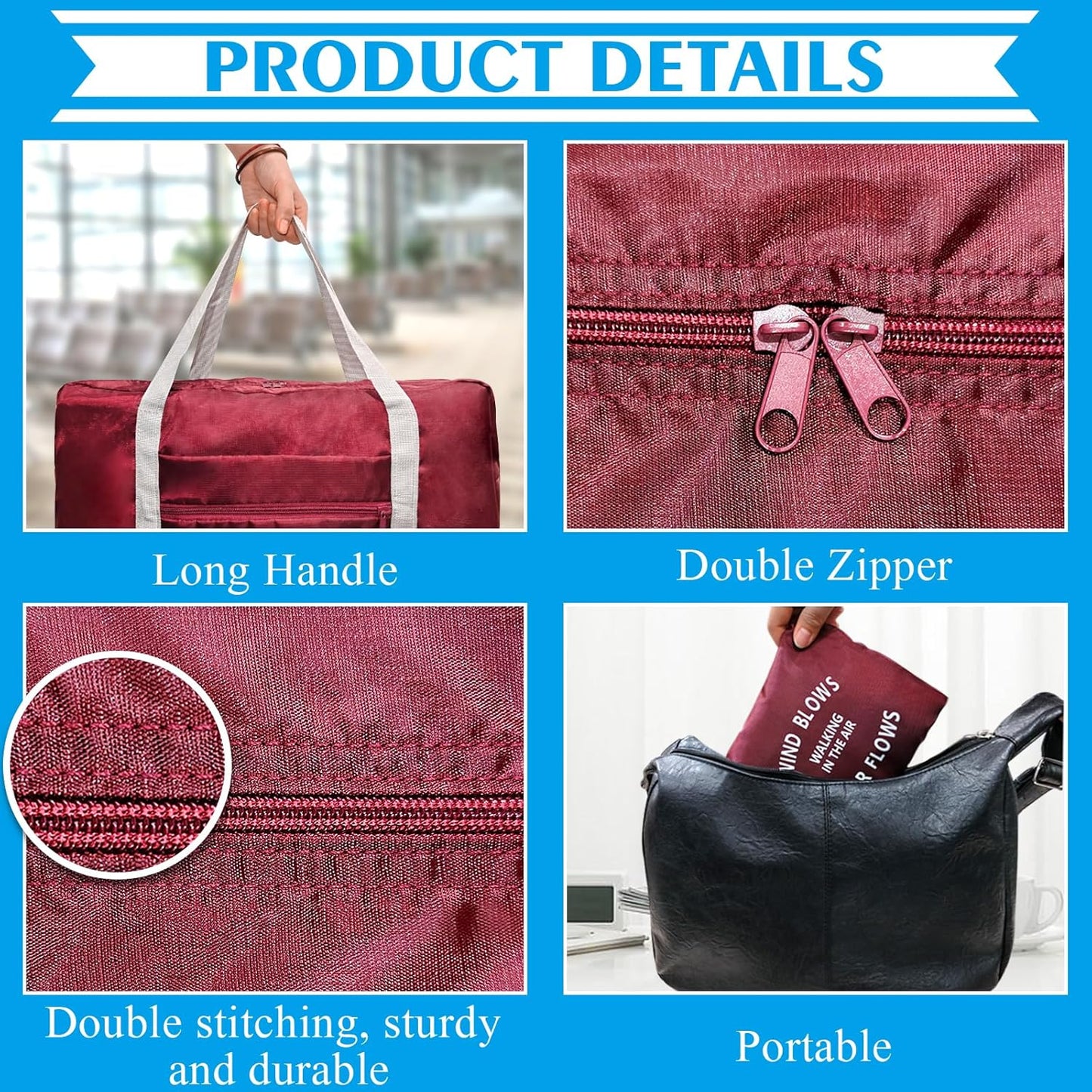 Travel Duffle Bag Tote Carry on Nylon Lightweight Foldable Travel Water Resistant Sports Gym Duffle Weekender Overnight Bag (Red+Pe bag)