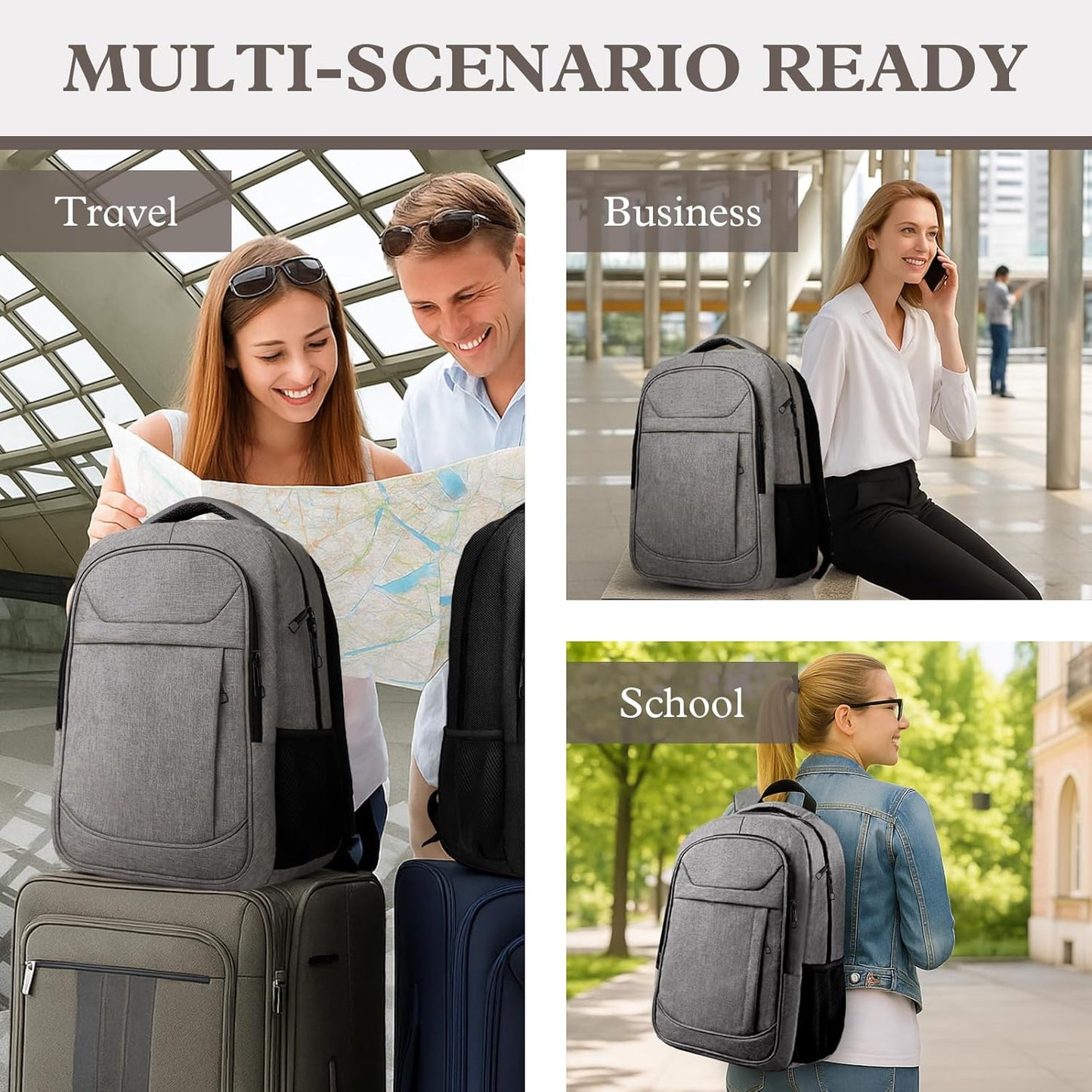 15.6 Inch Travel Backpack, Business Laptop Backpack, Water Resistant Durble Slim Casual College School Computer Nurse Work College School Bag, Travel Daypack Bag Gifts for Men Women, Grey