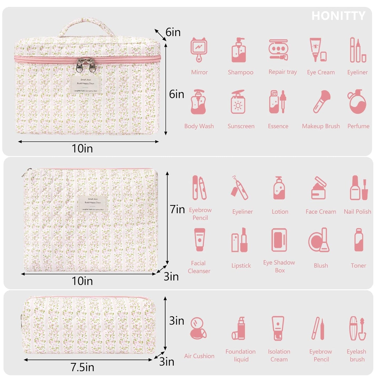 Makeup Bag,Quilted Cosmetic Bags,Large Floral Make Up Organize bag,Makeup Bag Set for Women,Flower Travel Toiletry Bag