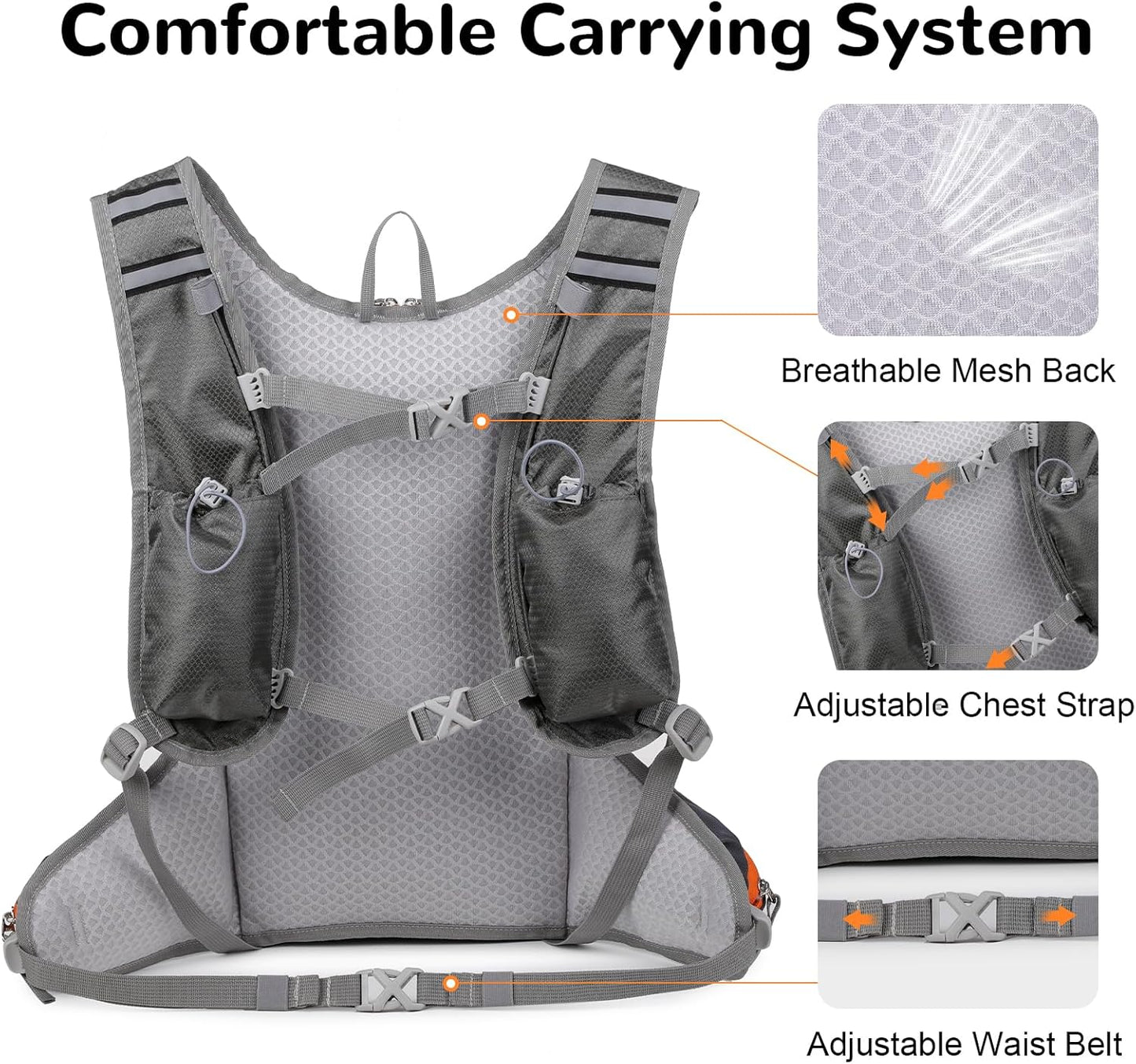 12L Small Hiking Backpack with Chest Strap for Men Women, Bike Backpack for Helmet, Black