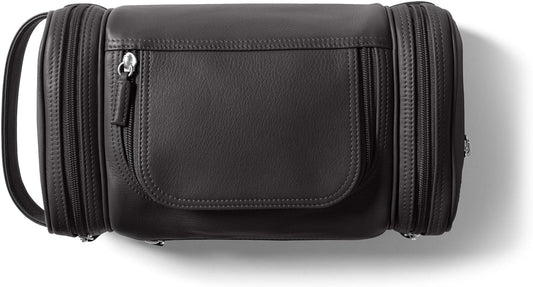 Leatherology Black Onyx Multi Pocket Toiletry Bag - Main top zippered compartment with additional side and front zippered pockets