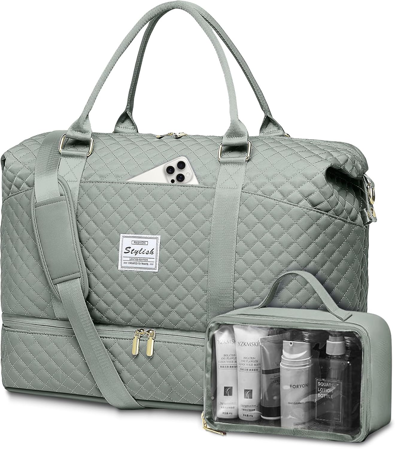 Weekender Bags for Women Duffle Bag - Travel Duffel Bag with Shoe Compartmen Carry on Overnight Bag with Toiletry Bag Gym Tote Bag with Wet Pocket Hospital Bags for Labor and Delivery Green