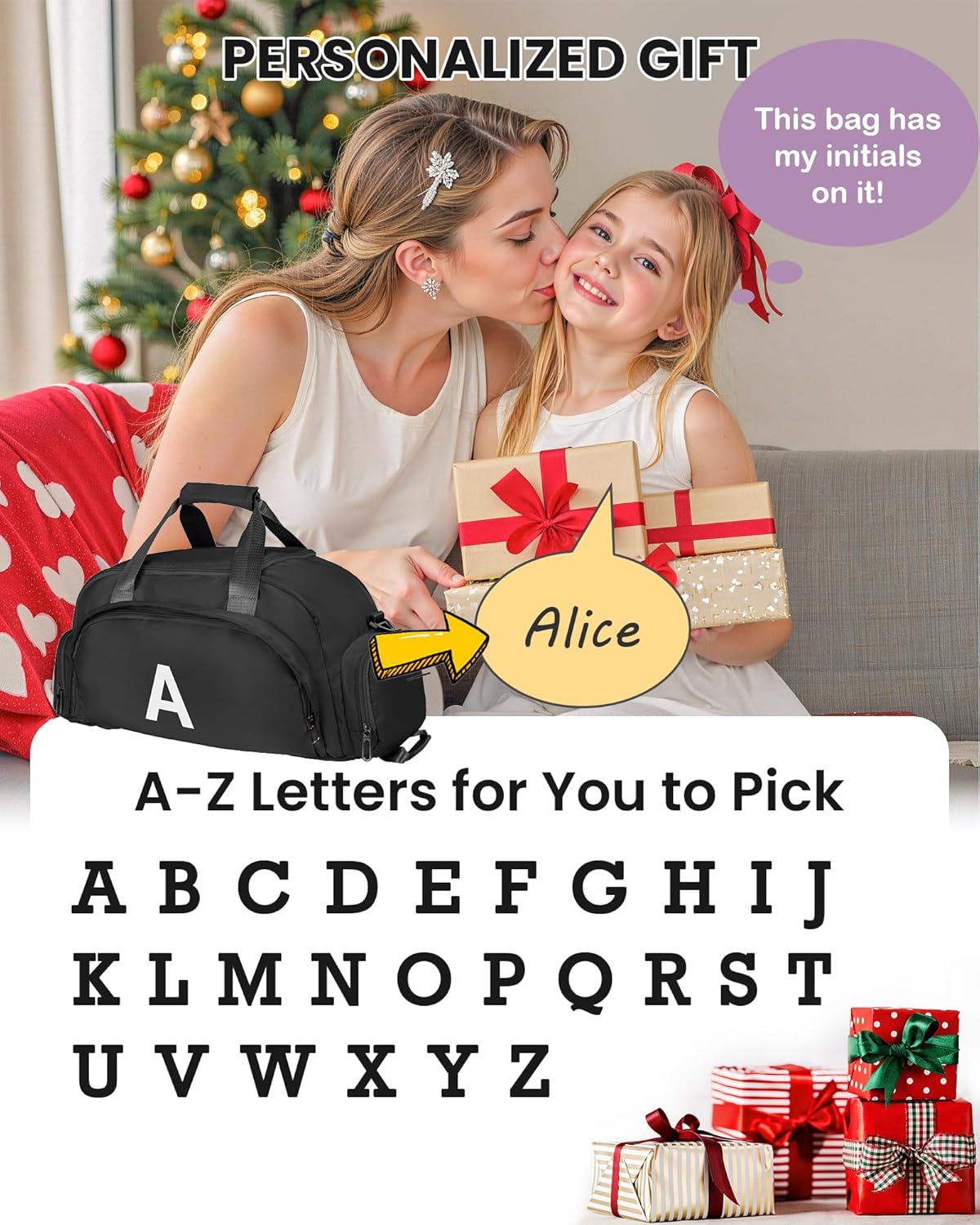 Stylish Gifts for Girls Boys Teens 12-18, Initial Gym Bags with Shoe Compartment, Dance Bag for Girls, Monogram Kid Overnight Bags, Travel Duffel-Perfect for Soccer Sport (Letter J)