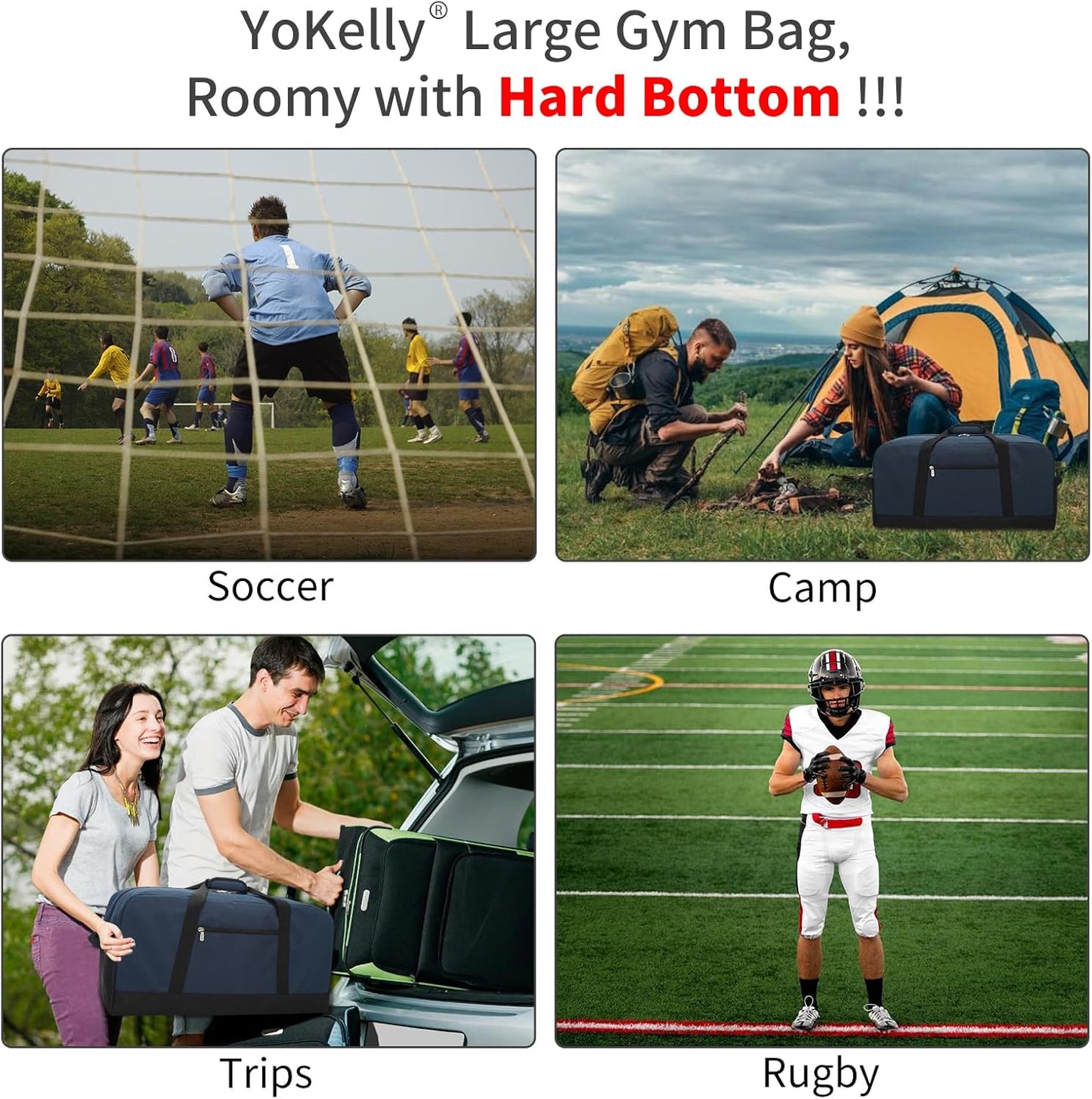 55L Large Duffle Bag for Men Travel - 25 inch Weekender Duffel Bag with Hard Bottom - Navy