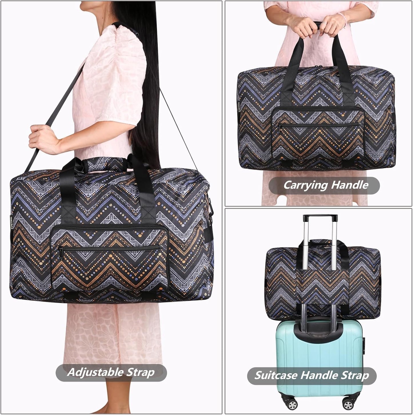 F.FETIVIN Weekender Bag Carry On Travel Duffle Medium Overnight Bag for Women (Wavy Stripes)