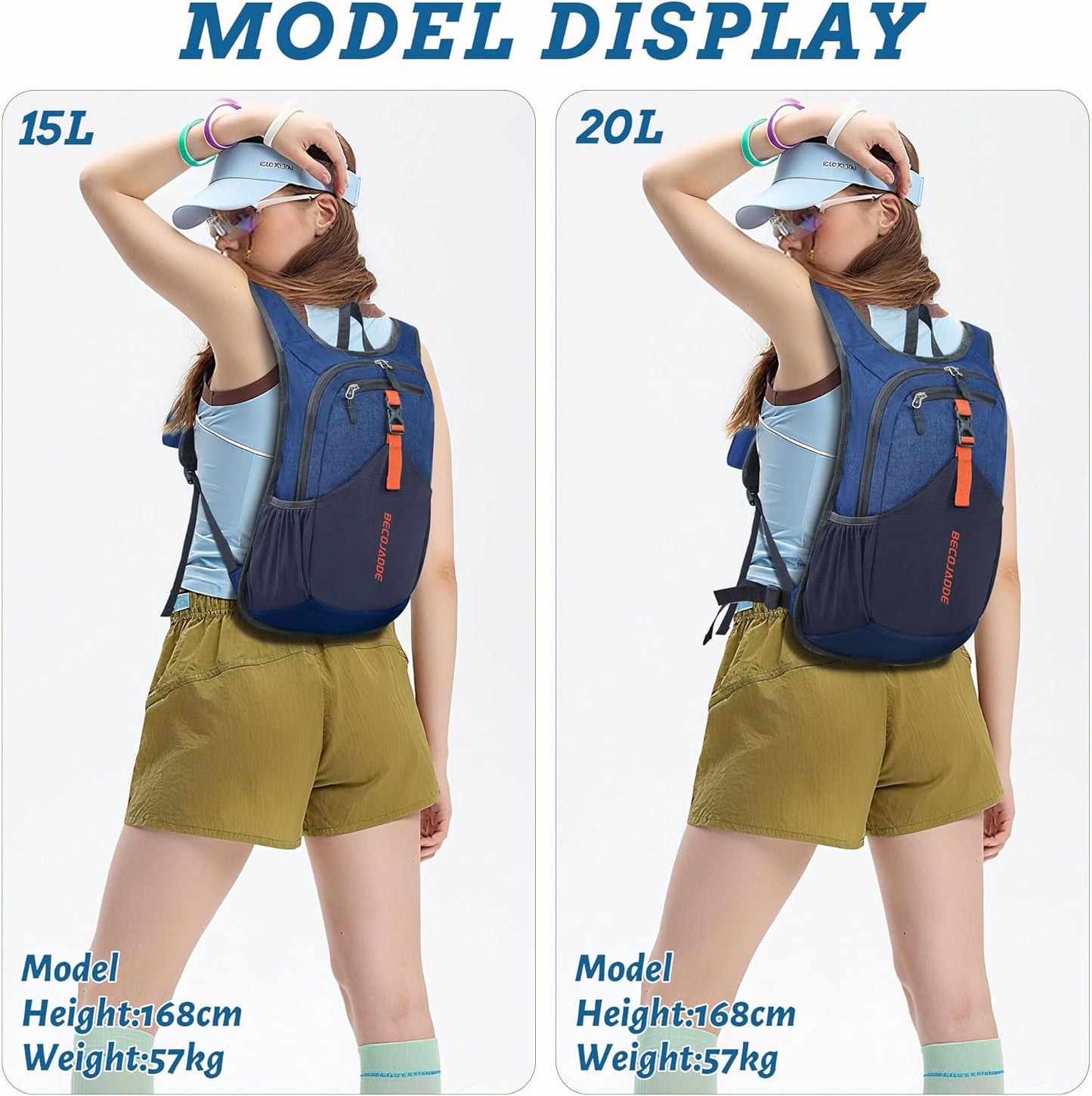 15L Small Hiking Backpack for Men Women Foldable Packable Back Pack Ultralight Hiking Daypack for Travel Camping Outdoor, Navy Blue