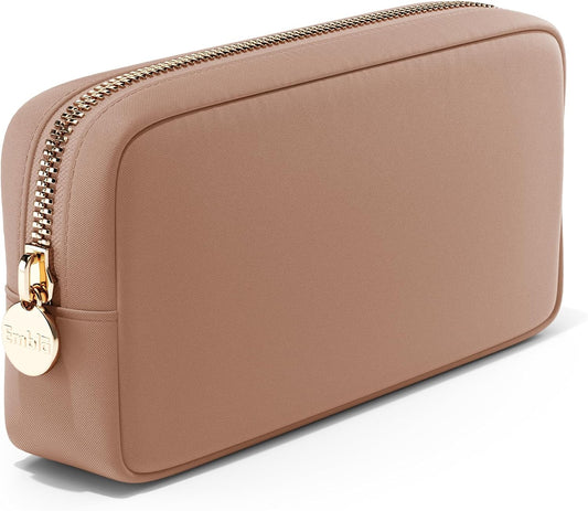 Embla Makeup Bag Travel Cosmetics Pouch and Toiletry Bag, Nylon Zipper Pouch Purse, Cute Make Up Organizer Storage Tote for Women Girls, Travel Skincare Case, Small Makeup Bags, Mocha Mousse