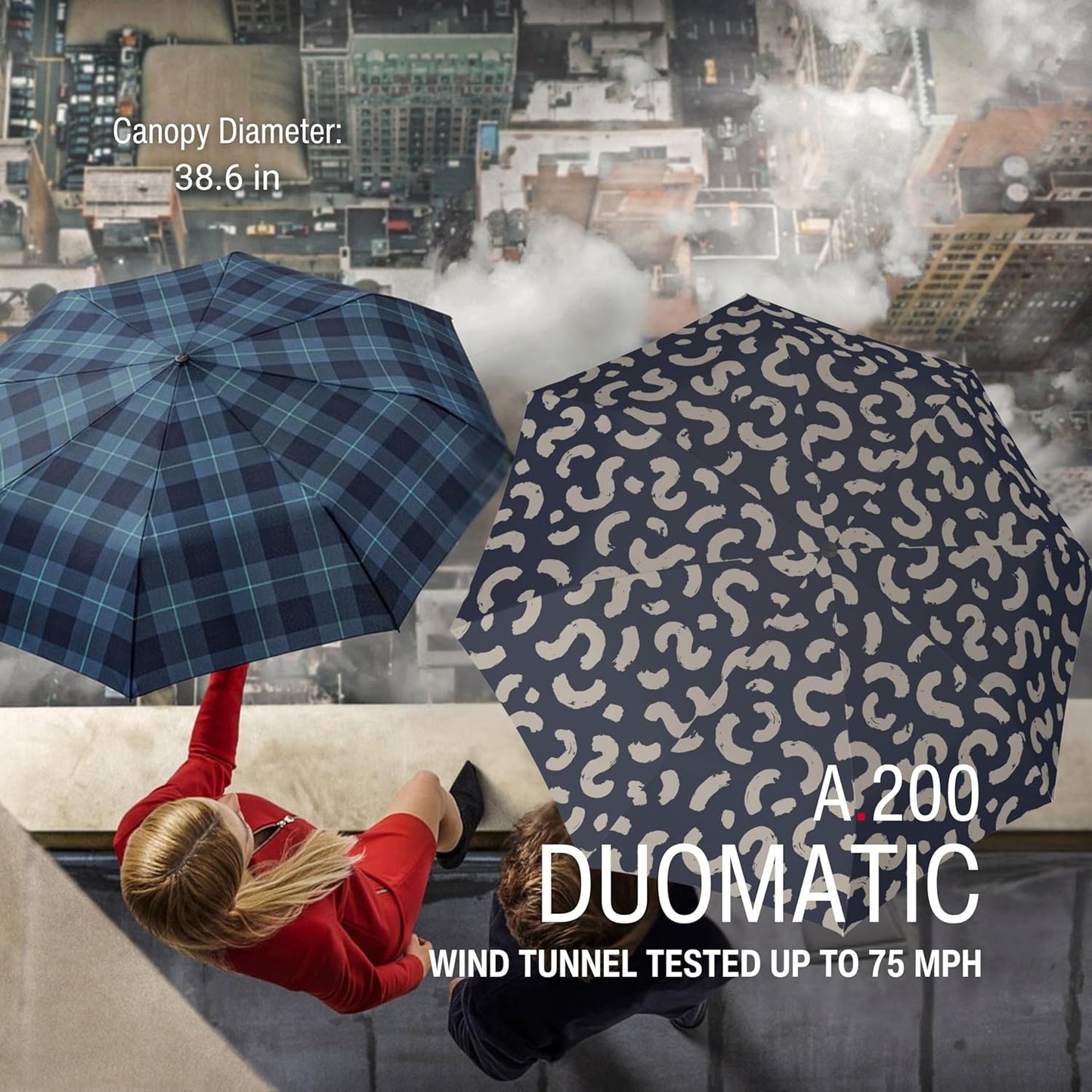 Knirps A.200 Medium Duomatic Windproof Umbrella for Adults – Automatic Open Close 38.5" Canopy, Travel Case Included