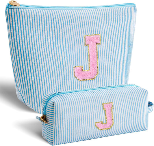 Monogrammed Gifts for Women - Cosmetic Bag for Teen,Initial Cute Makeup Bag Set for Women,Trendy Pouch for Niece Sister Friend Female Her,Birthday Gifts for Daughter - Blue,J