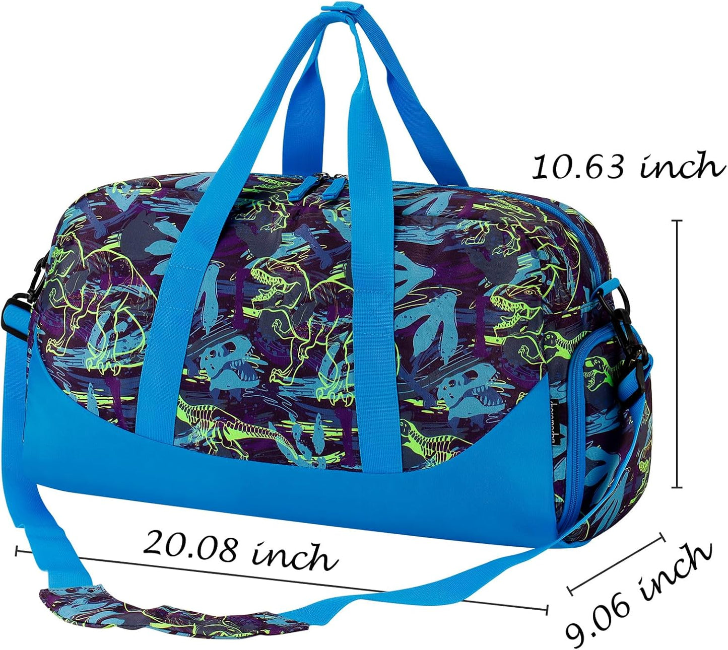 Choco Mocha Kids Dinosaur Duffle Bag - Boys Travel & Overnight Bag for Kids - Blue