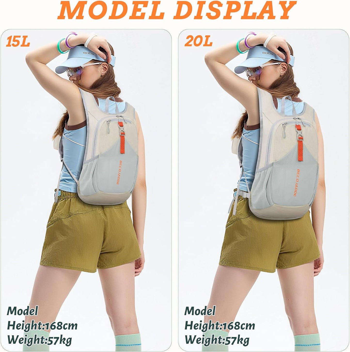 15L Small Hiking Backpack for Men Women Foldable Packable Back Pack Ultralight Hiking Daypack for Travel Camping Outdoor, Beige