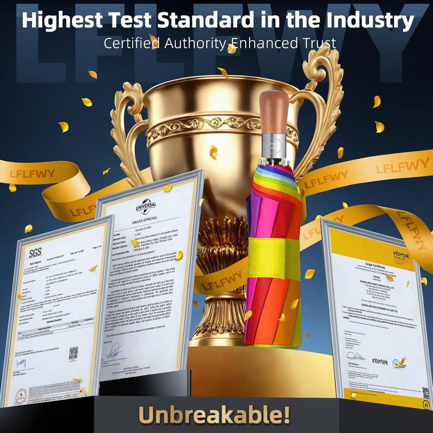 Umbrella Strong Windproof, Triple-Layer Canopy, 10 Fiberglass Ribs, Auto Open/Close, Wooden Handle, Sleeve with Anti-Loss Hook, Umbrellas for Travel & Commute & Daily Use & Gift