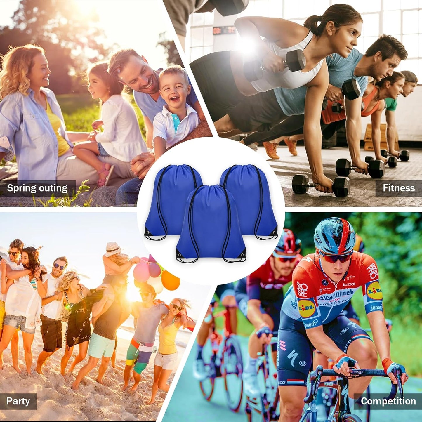 10Pcs rawstring Backpack Bulk Cinch Bag, Drawstring Bags Polyester for Gym Sports Beach Party Trip (Navy Blue)