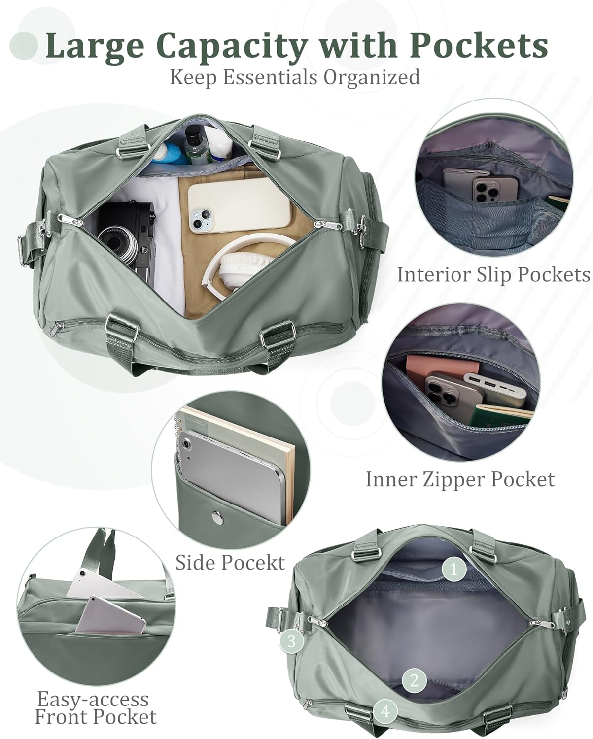 Gym Bag for Women with Shoe Compartment,Travel Duffel Bag for Men Sports Gym Tote Bags Carry on Overnight Bag Personal Item Travel Bag Weekender Bags Swimming Yoga Workout Bag Dark Green