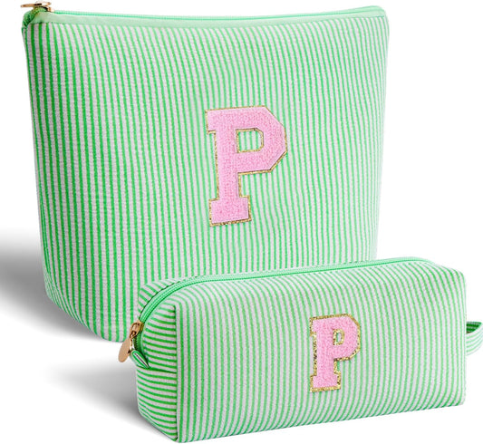 Personalized Makeup Bag for Women Girls - Fashion Cosmetic Bag Trendy Travel Toiletry Bag with Initials Letter - Teen Gifts - Green,P