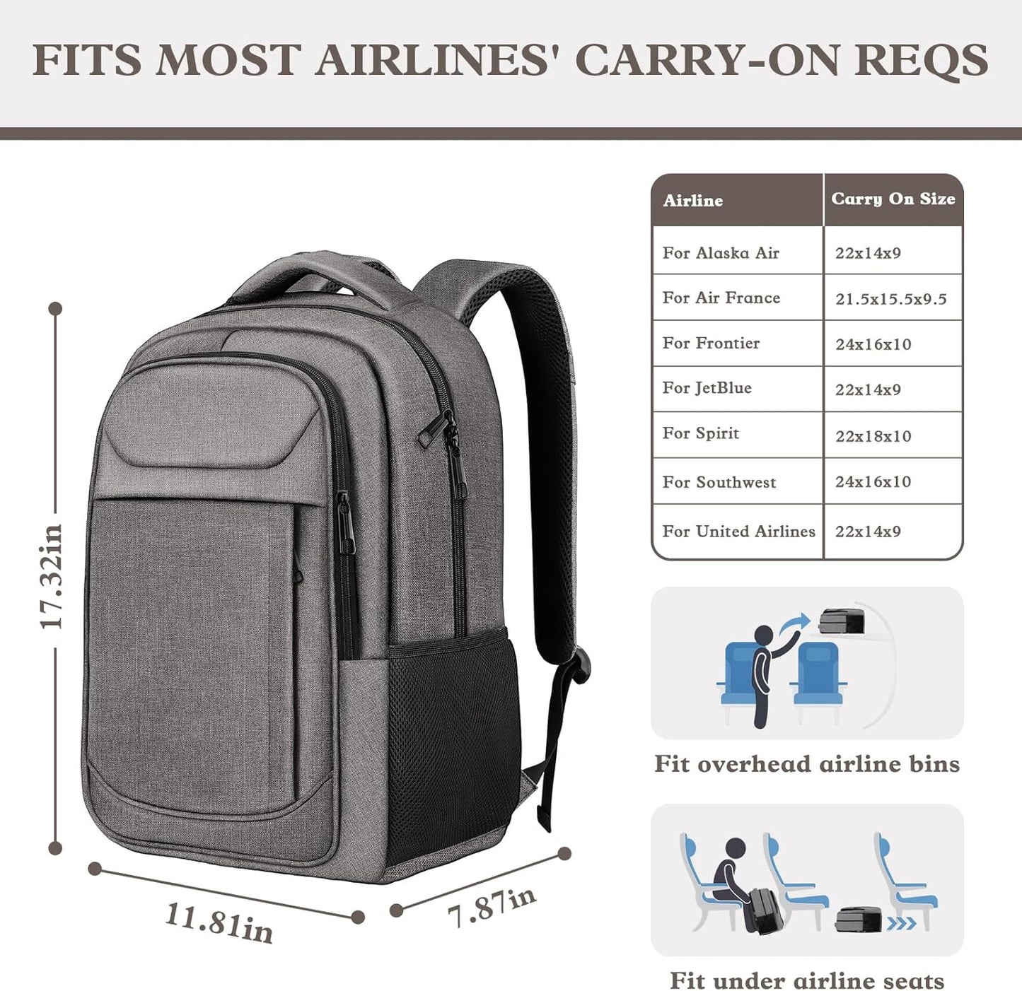 15.6 Inch Travel Backpack, Business Laptop Backpack, Water Resistant Durble Slim Casual College School Computer Nurse Work College School Bag, Travel Daypack Bag Gifts for Men Women, Grey