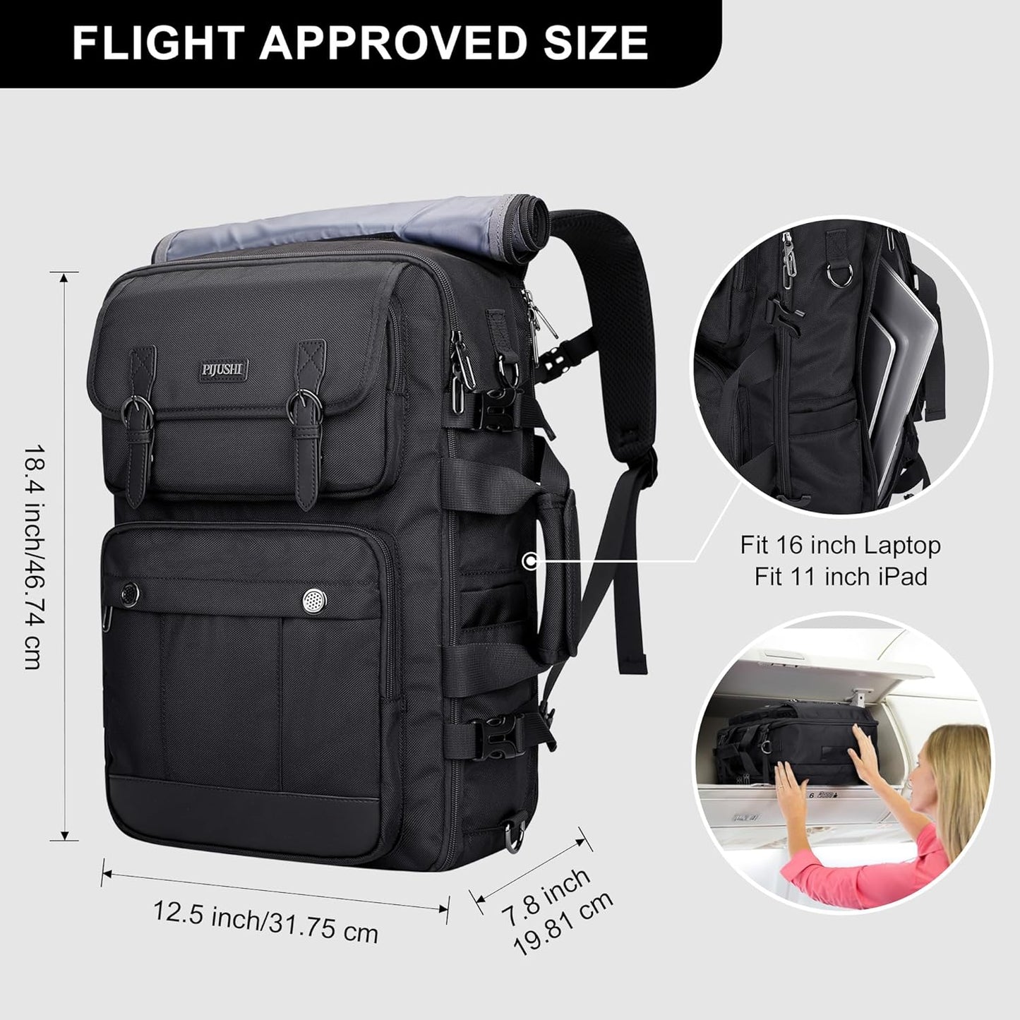 PIJUSHI Travel Backpack for Women Men Carry on Luggage Backpack Convertible Large Laptop Duffel Bag for Airplanes(PE049 Black)