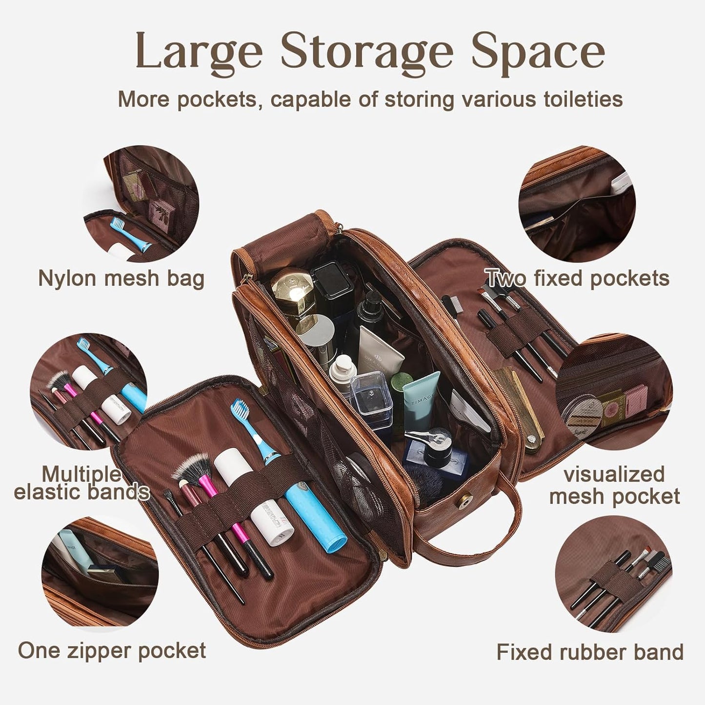 Personalized Leather Toiletry Bag for Men, Large Travel Shaving Dopp Kit Water-resistant Toiletries Organizer PU Leather Cosmetic Bags For Groomsmen Gifts Custom Laser Engraved Leather Gift