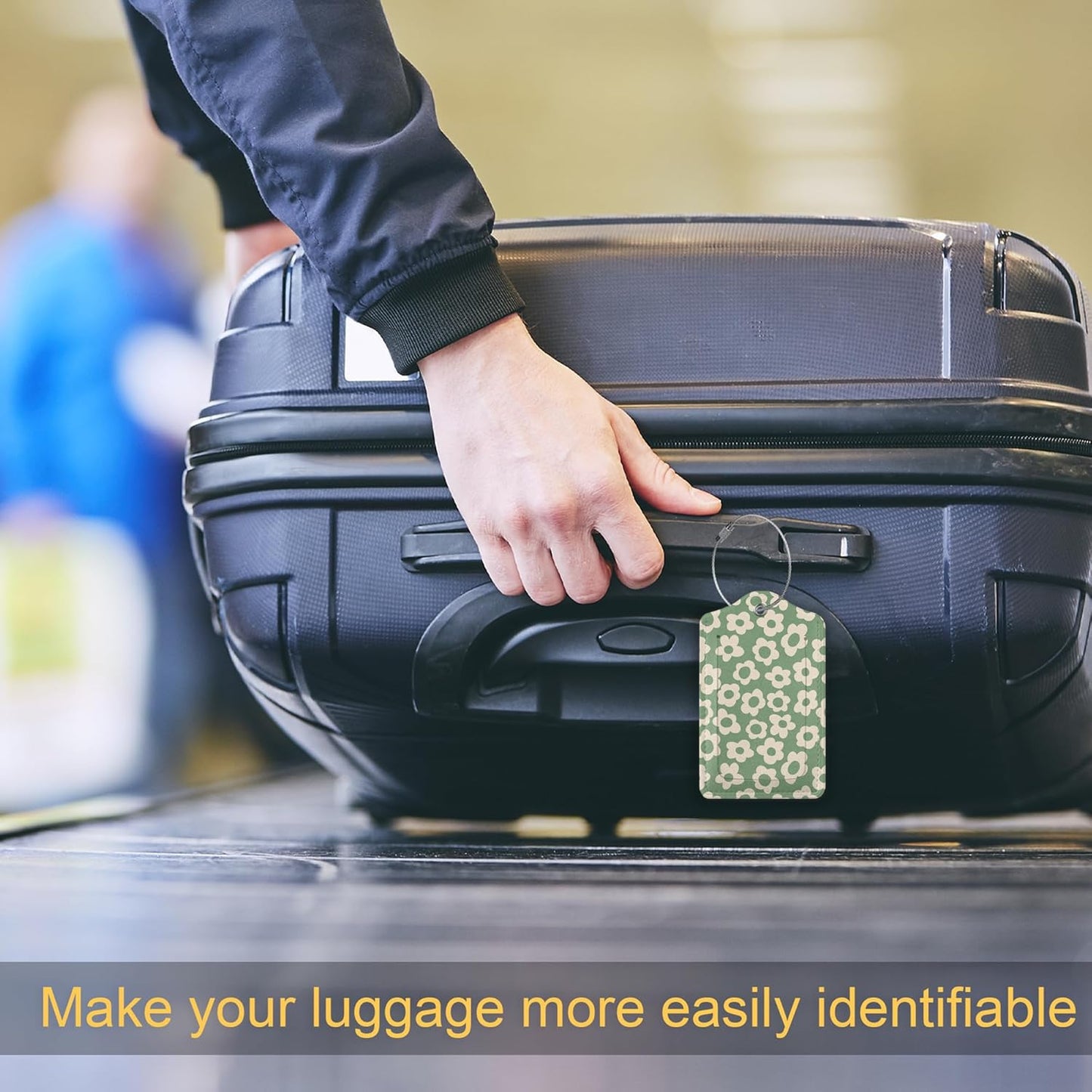 Leather Luggage Tags for Adults Teens,2 Pack Vintage Groovy Flowers Travel Bag Suitcase Labels with Stainless Steel Loop ID Tags Card Baggage Bag Label