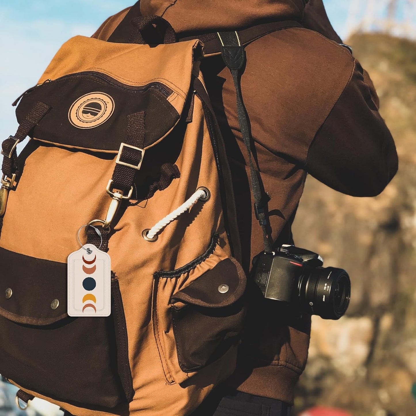 2 Pack Boho Art Luggage Tag for Suitcase,Boho Art PU Leather Suitcase Tags Identifiers with Privacy Name Address Labels and Steel Loop for Women Men Travel