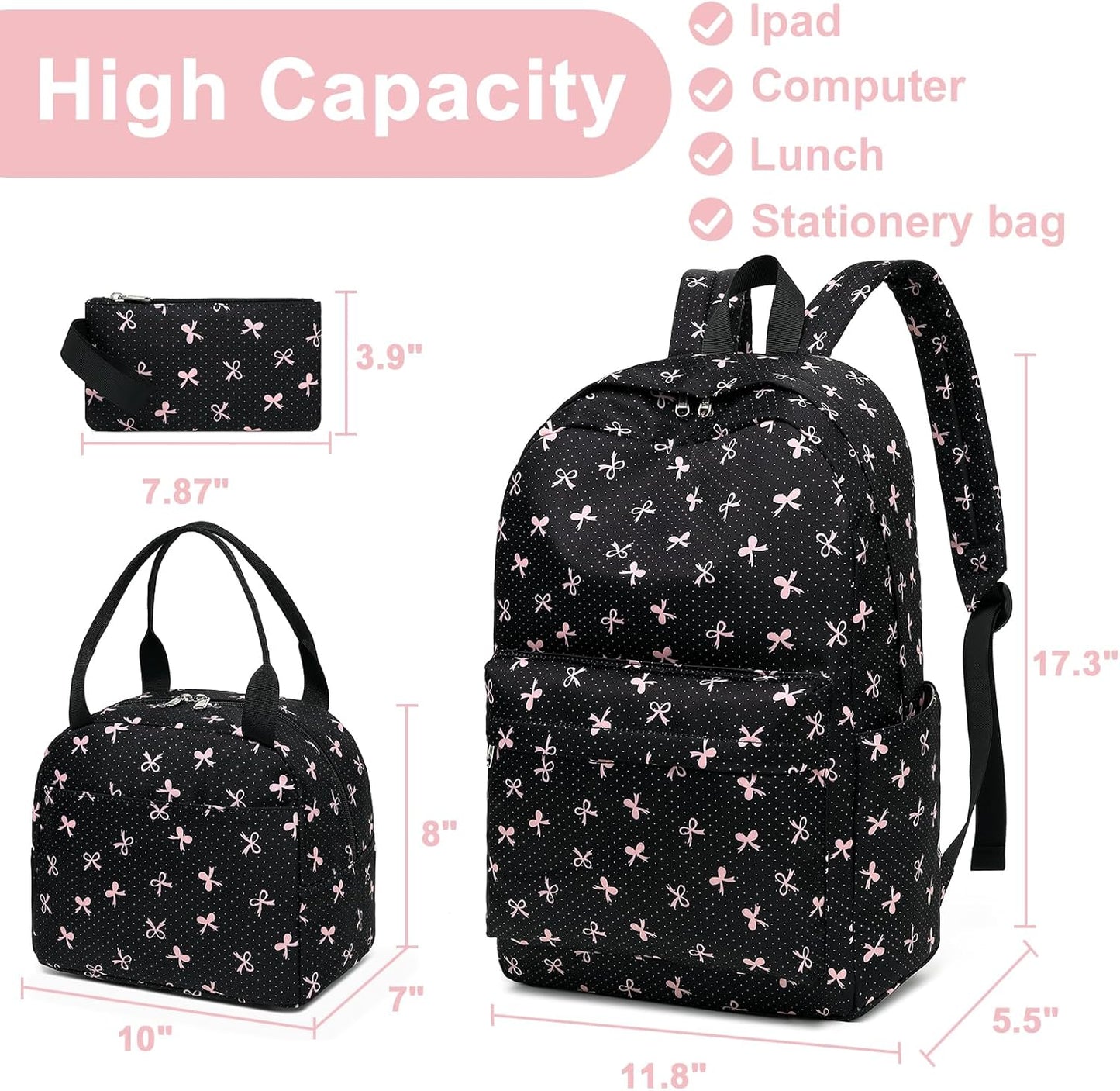 LEDAOU Backpack for Girls School Bag Kids Bookbag Teen Backpack Set Daypack with Lunch Bag and Pencil Case