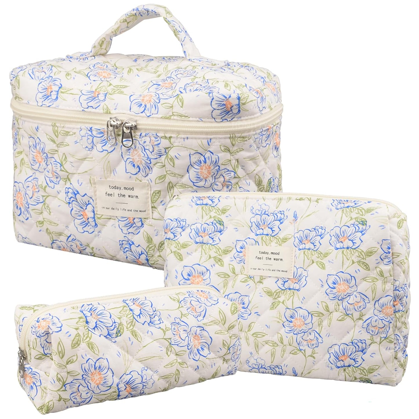 Makeup Bag,Quilted Cosmetic Bags,Large Floral Make Up Organize bag,Makeup Bag Set for Women,Flower Travel Toiletry Bag