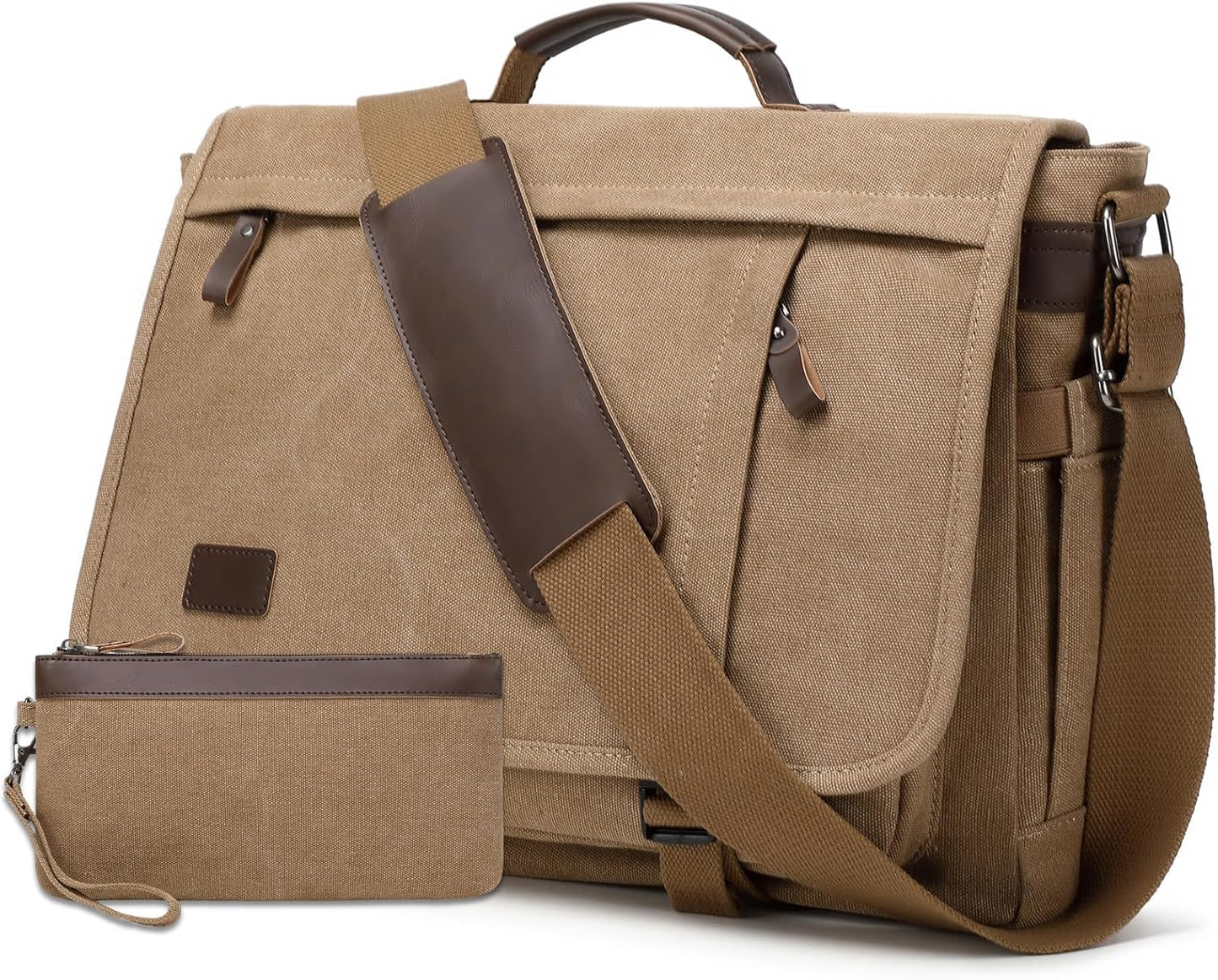 17.3 Inch Messenger Bag for Men: 2PCS Laptop Bag PU Leather Canvas Work Briefcase Large Office