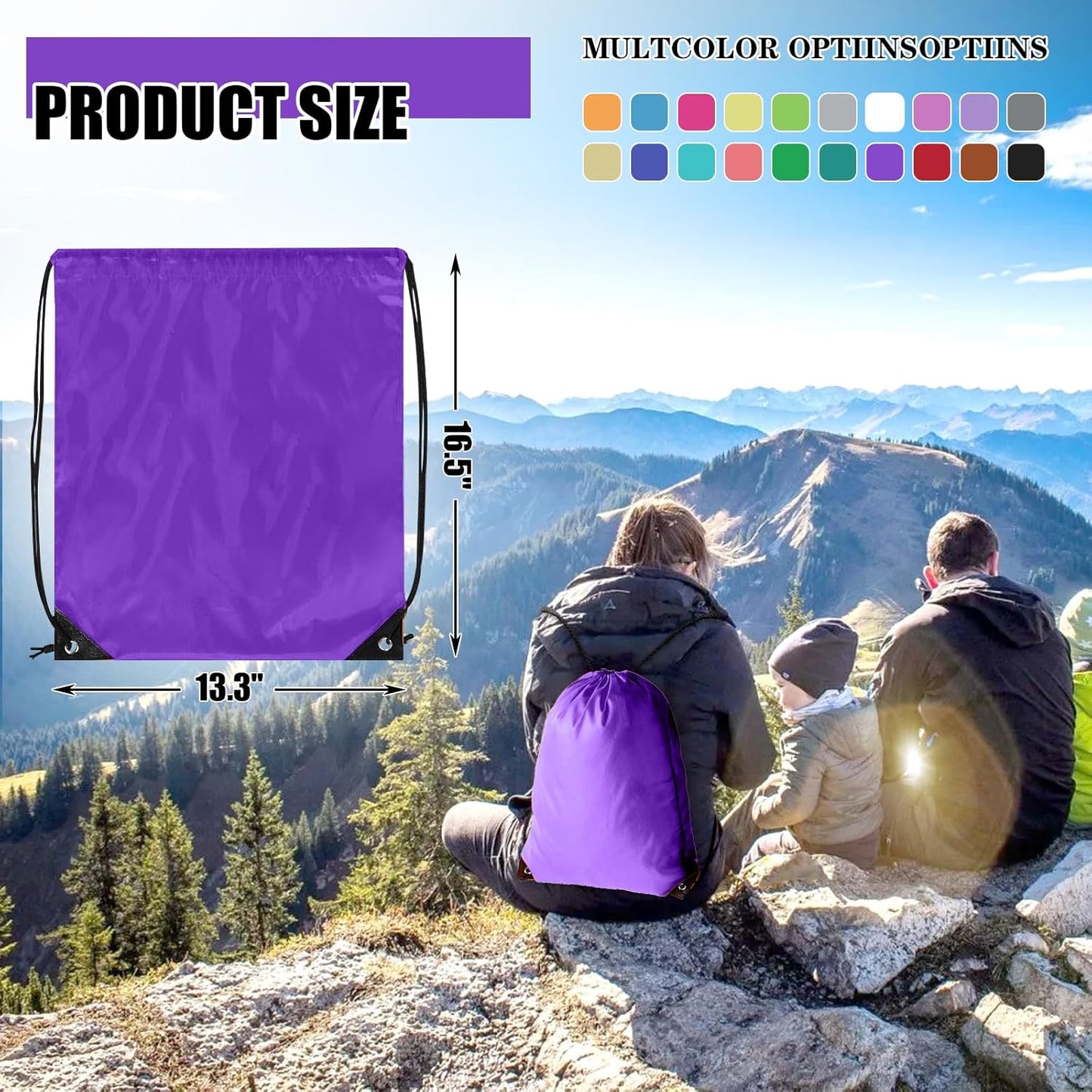 100 Pieces Drawstring Backpack Bulk Cinch Sackpack Ployster Drawstring Bags for Gym Party Trip(Purple)