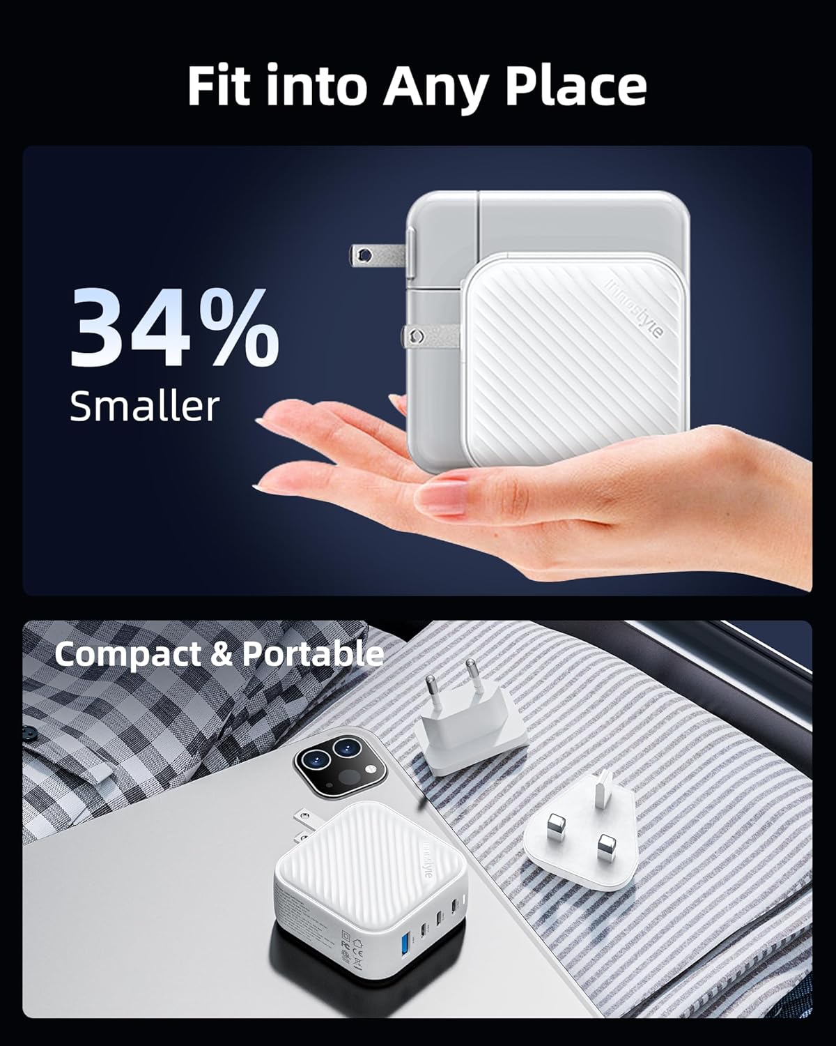 100W USB C Charger, 4-Port Wall Charger, 3 x USB-C Port Fast Charging Adapter, 1 USB-A - Fast Charging for MacBook Pro, iPhone Series, Galaxy S25, iPad, UK/EU Plug