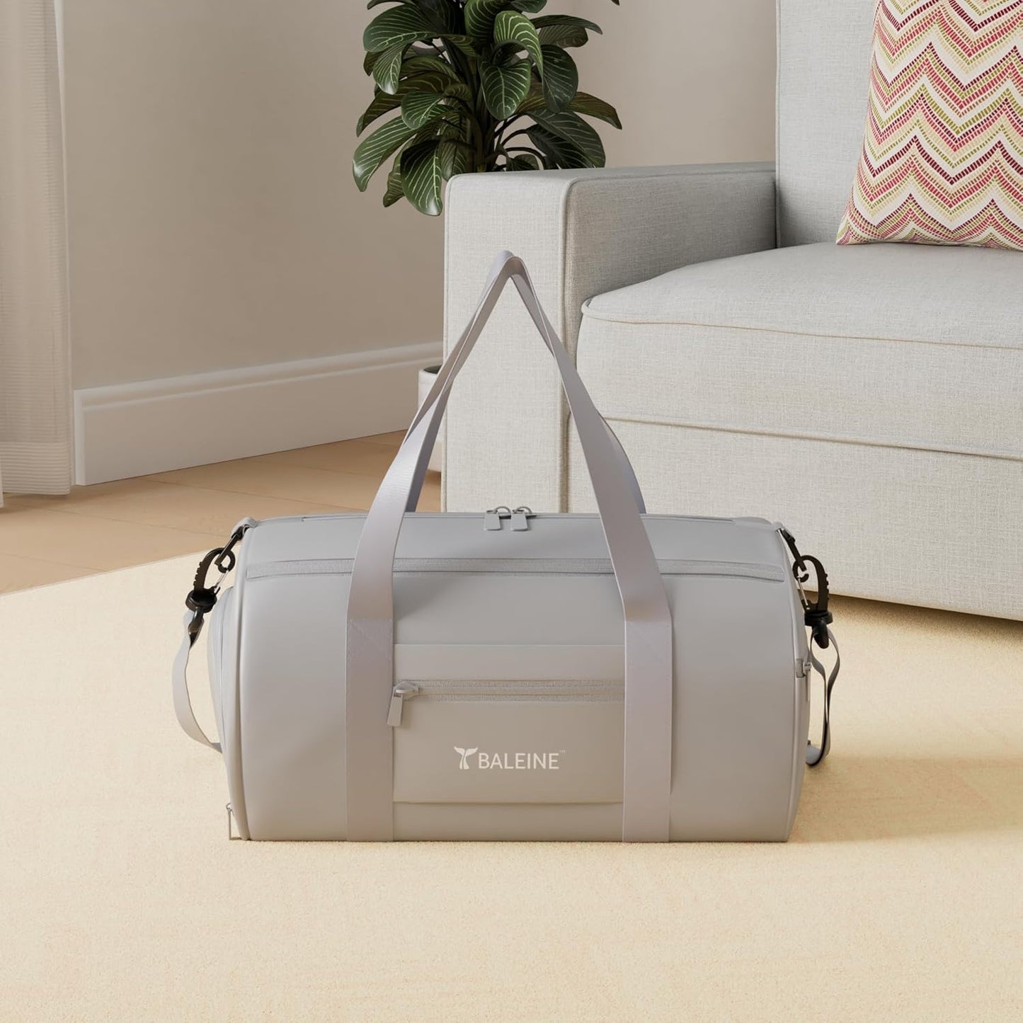 BALEINE Gym Bag for Women and Men, Small Duffel Bag for Sports, Gyms and Weekend Getaway, Waterproof Dufflebag with Shoe and Wet Clothes Compartments, Lightweight Carryon Gymbag (Silver)