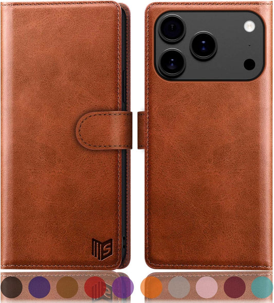 SUANPOT Compatible with iPhone 17 Pro Max 6.9" Wallet case with RFID Blocking Credit Card Holder,Flip Book PU Leather Protective Cover Women Men for Apple 17 Pro Max Phone case Light Brown