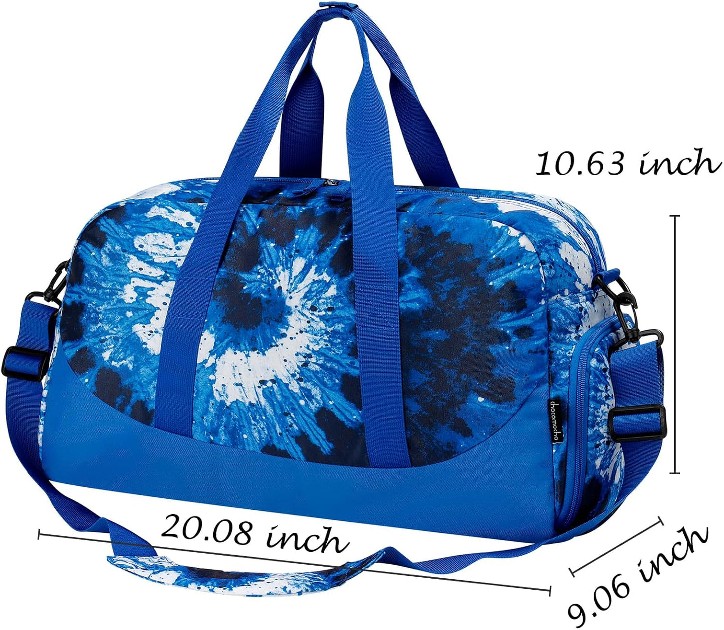 Choco Mocha Kids Duffle Bag Boys Tie Dye Duffle Bag for Kids Travel Bag Boys Overnight Bag for Kids Duffel Bags Toddler Weekender Bag Childrens Kids Gym Sports Sleepover Bag 6-8 Gift Blue