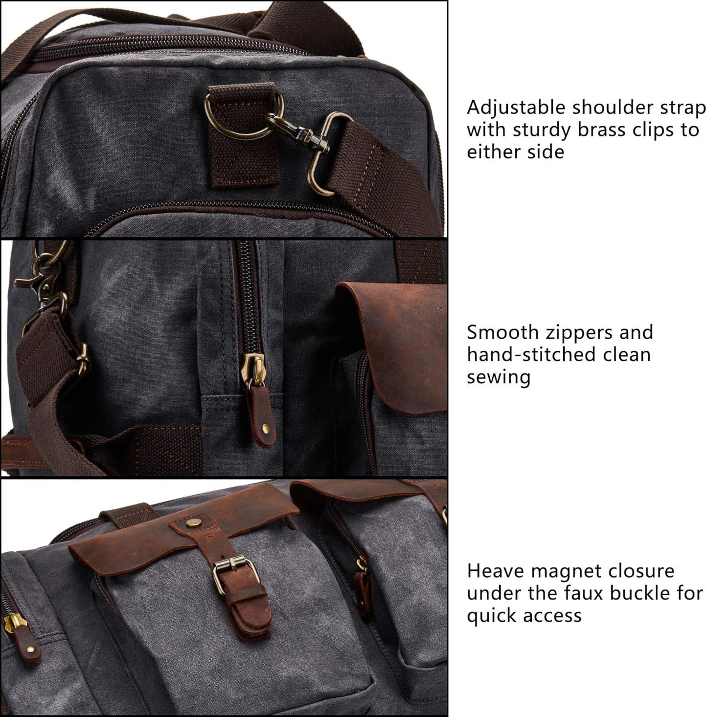 Waxed Canvas Vintage Overnight Duffel Weekend Travel Bag Waterproof For Men Women with Shoes Compartment (Grey)