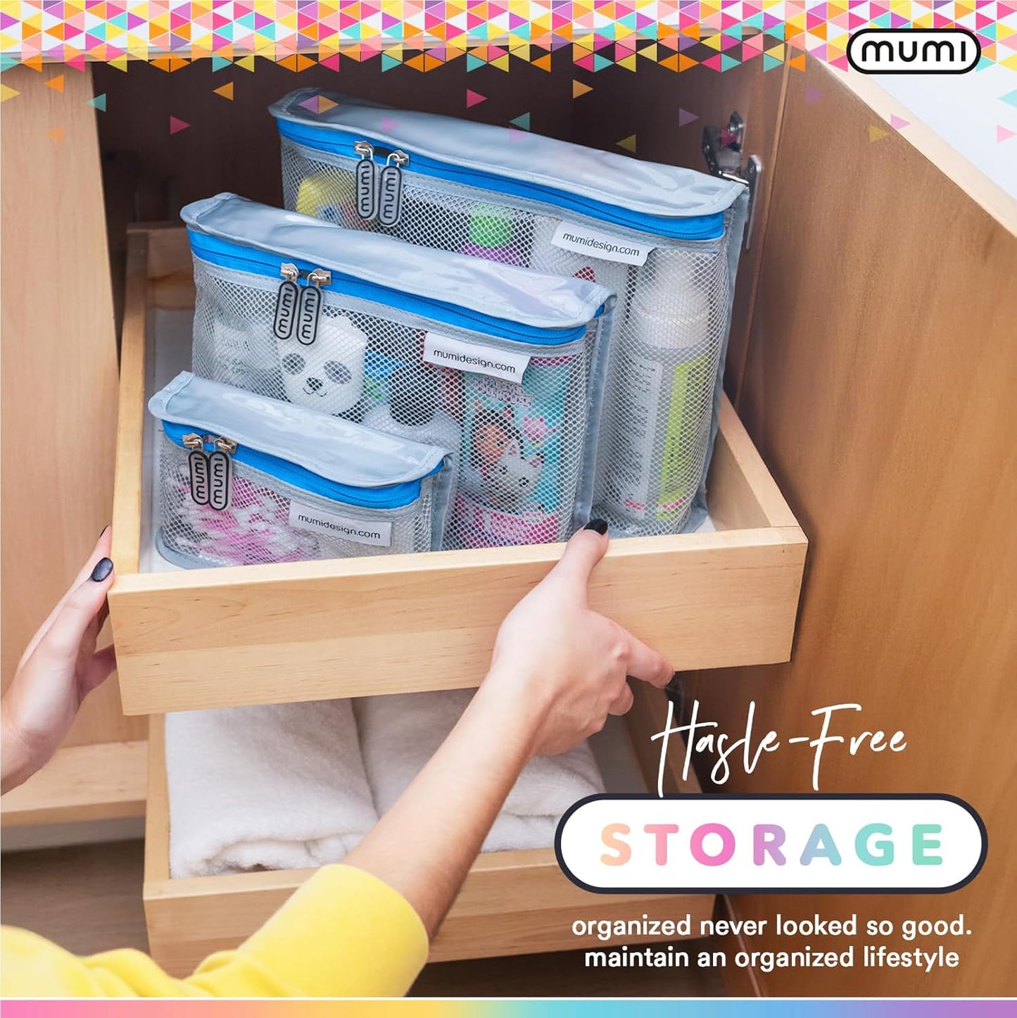 MUMI Travel Toiletry Bag Set of 3 – Clear TSA Approved Toiletry Bags for Women – Reusable Water-Resistant Makeup Organizer Pouches for Skincare, Cosmetics, Travel Accessories, Airport Packing - Blue