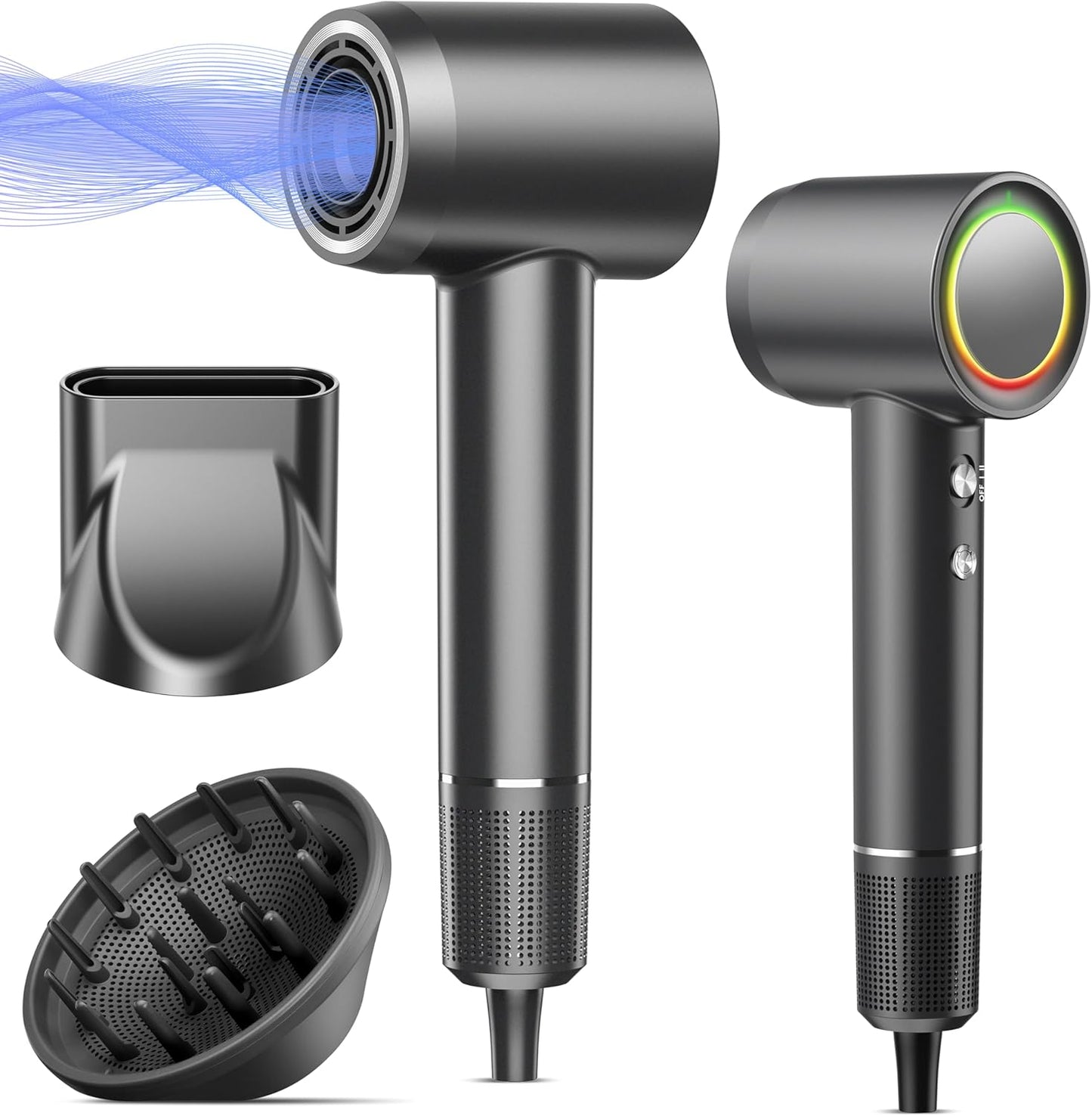 Hair Dryer, 160000 RPM Professional High Speed Ionic Blow Dryer, 500 Million Negative Ions & Heat-Control & Low Noise Hairdryer with Magnetic Diffuser for Fast Drying All Hair Types, No Heat Damage