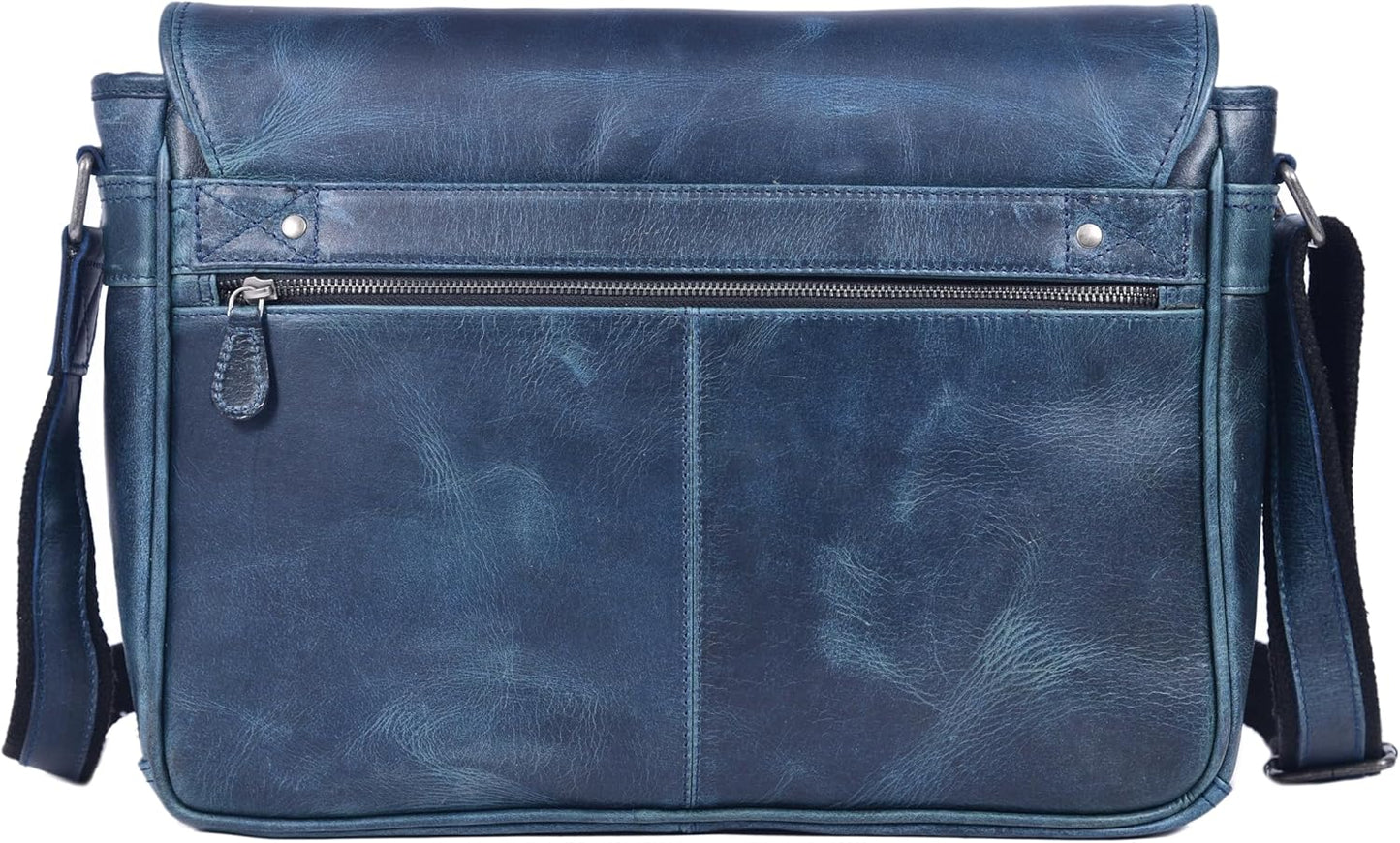 16" Crossbody Bag Leather Laptop Messenger Bag For Men with trolley sleeve for school office (Ice Blue)