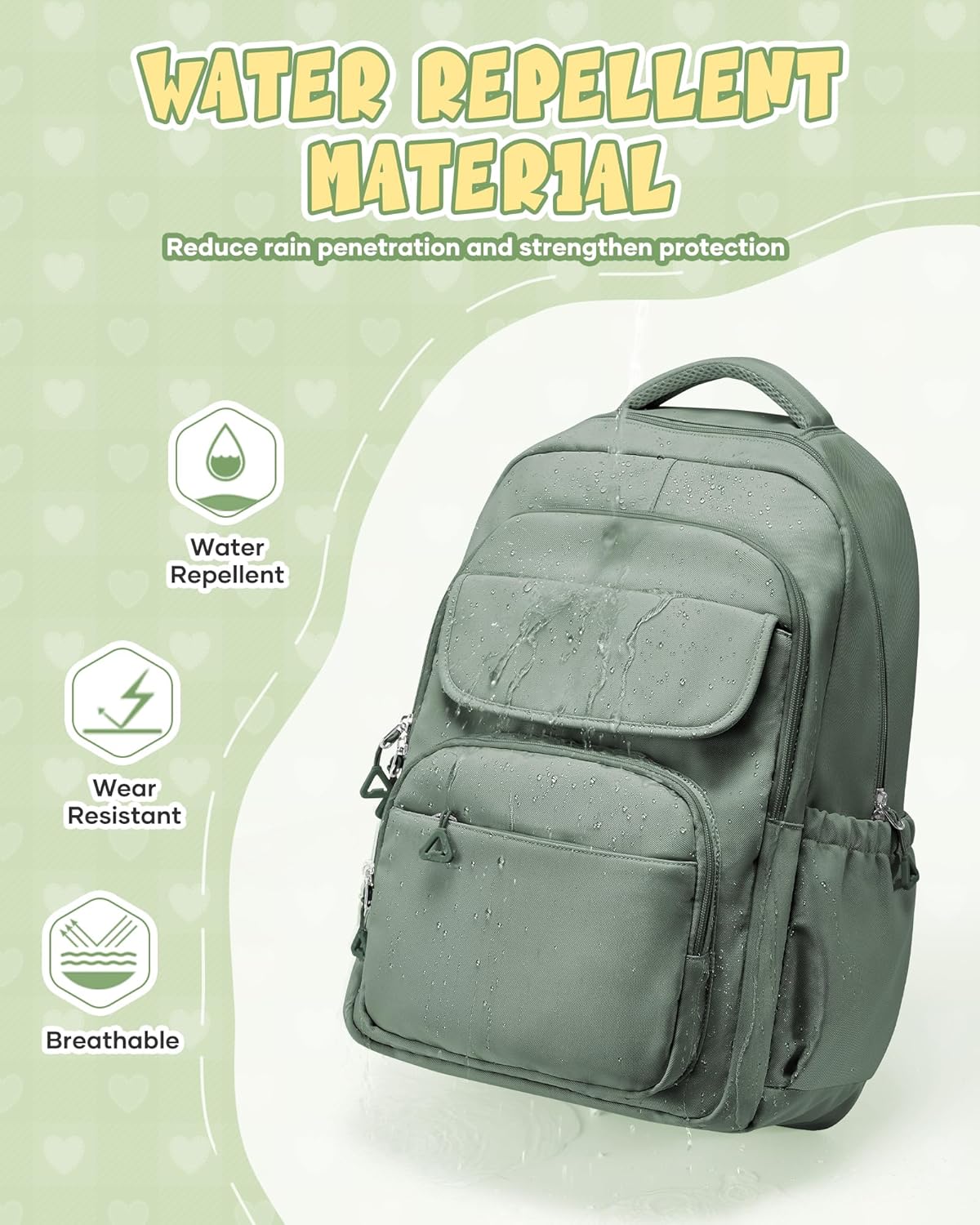 School Backpack for Women Men Cute Backpack for College Students Lightweight High School bag for Teens Girls Boys Waterproof Casual Daypacks Bookbag(Green)