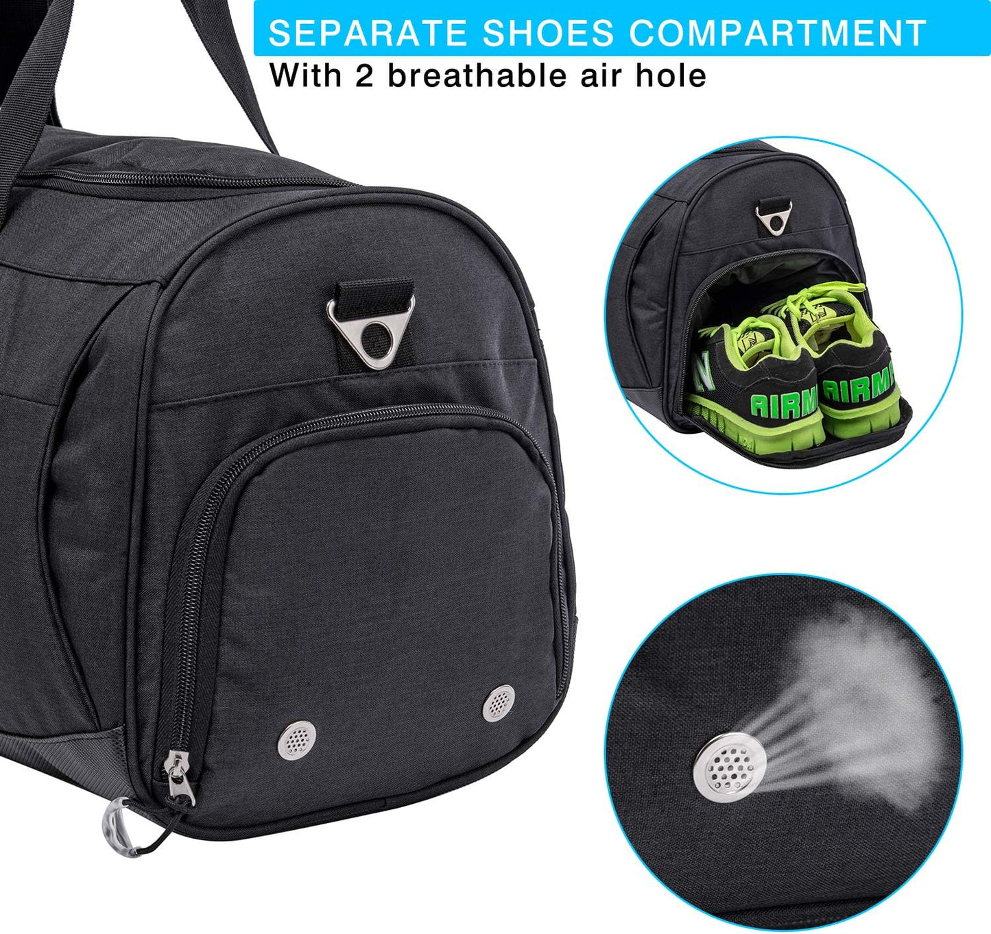 Kuston Sports Gym Bag with Shoes Compartment &Wet Pocket Gym Duffel Bag Overnight Bag for Men and Women
