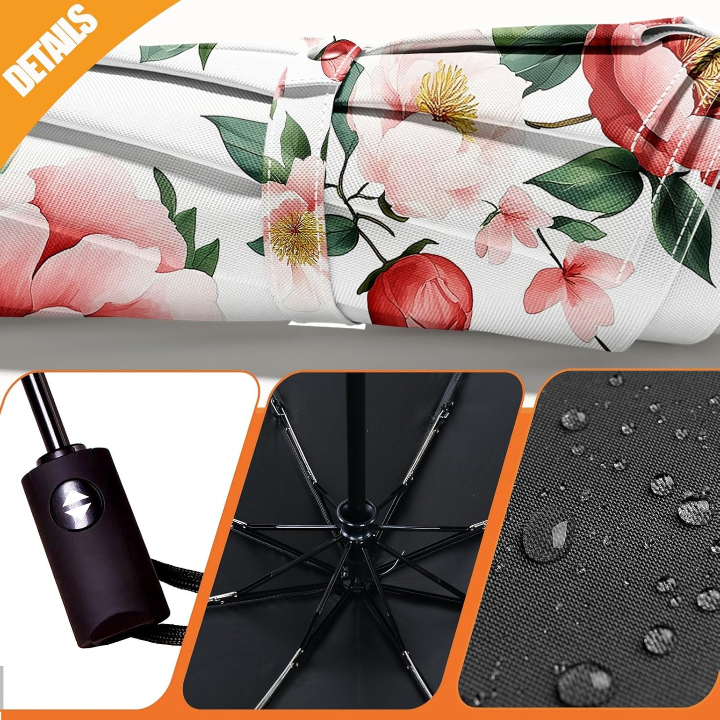 Small Compact Travel Automatic Folding Umbrella for Women, Portable Lightweight, Rain, Wind, UV Sun Shade