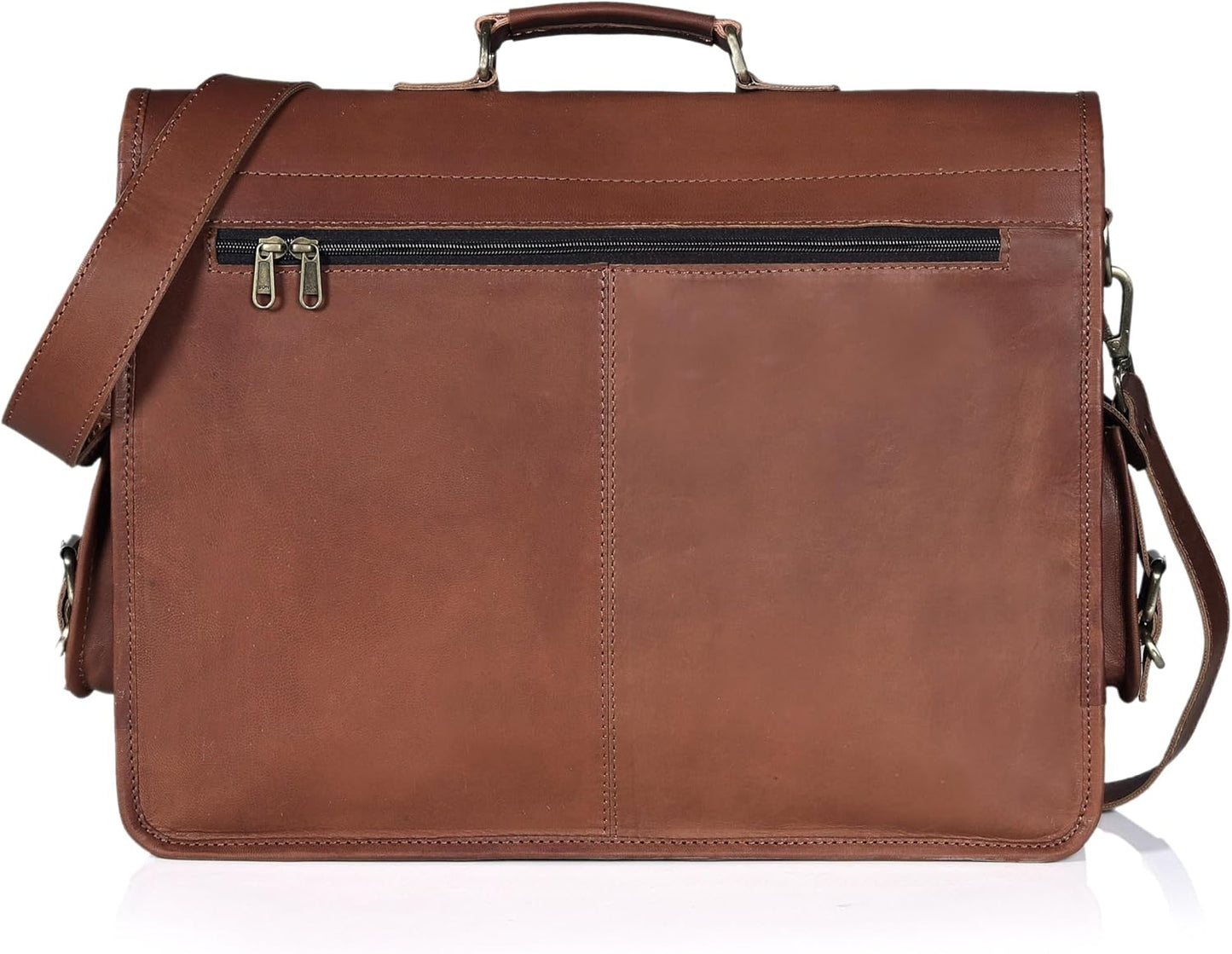 18 Inch Buffalo Leather Laptop Briefcase for Men Vintage Handmade Leather Messenger Bag for Work, Travel & Business – Rustic Brown Full Grain” Best Computer Satchel School distressed Bag