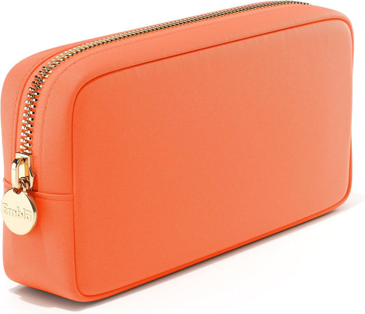 Embla Makeup Bag Travel Cosmetics Pouch and Toiletry Bag, Nylon Zipper Pouch Purse, Cute Make Up Organizer Storage Tote for Women Girls, Waterproof Travel Skincare Case, Small Makeup Bags, Peach